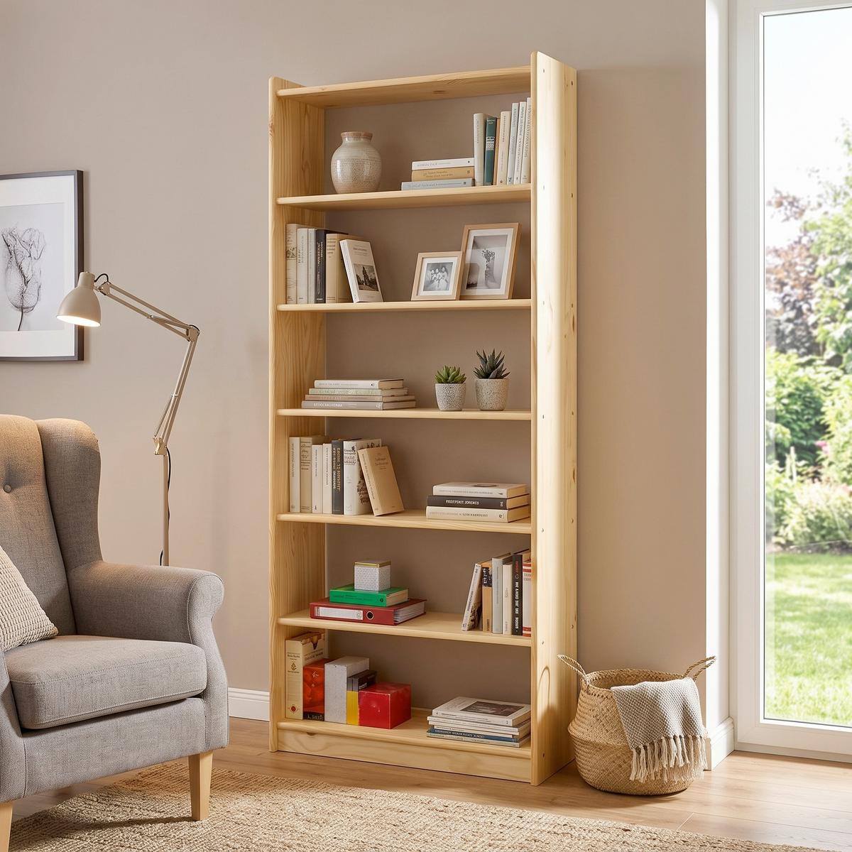 Standregal Naturfarben mit 5 Böden - Naturfarben, Natur, Holz (80/200/30cm) - Livetastic