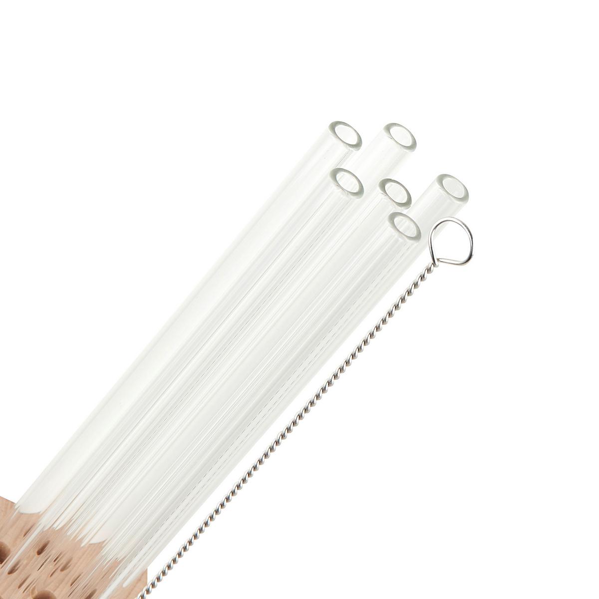 Szívószálszett Nora - bükkszínű, Modern, üveg/fa (5/22cm) - ecoTree