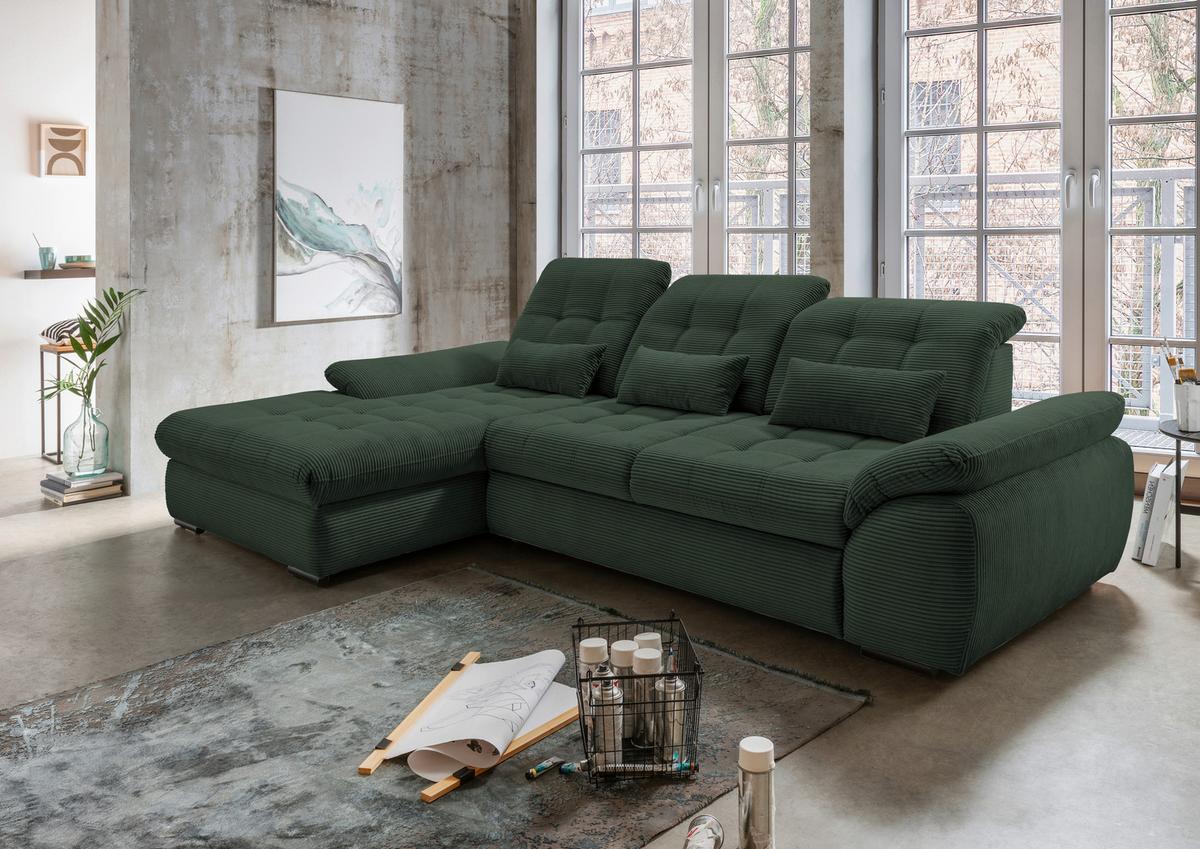 Ecksofa mit Bettkasten Rigatti ca. 184x314 cm Dunkelgrün - Dunkelgrün/Schwarz, MODERN, Textil/Metall (184/314cm) - Livetastic