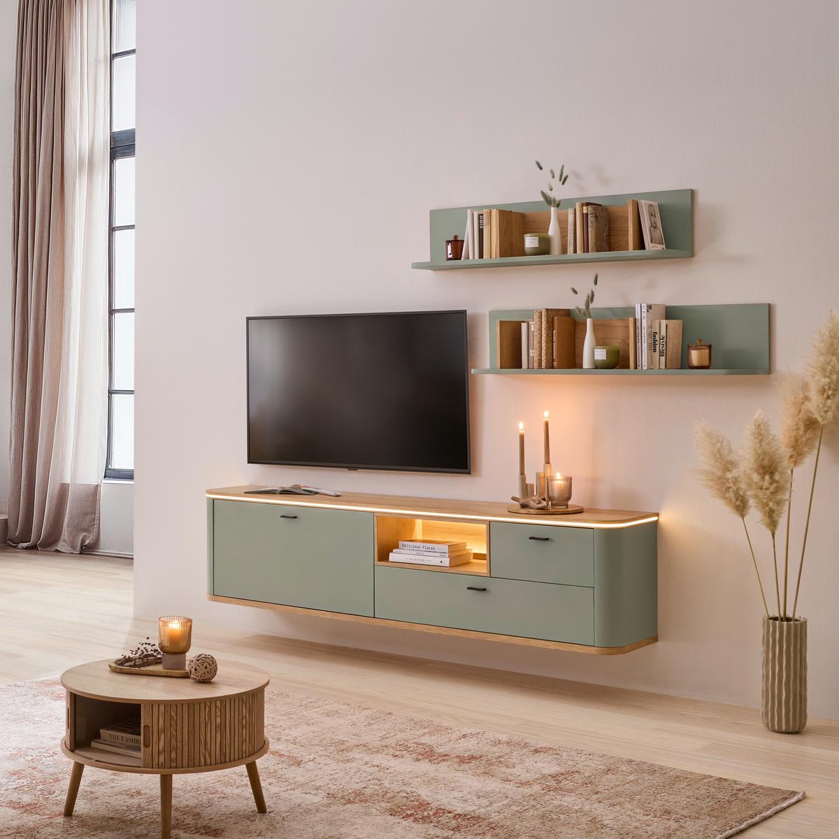 Wandboard Lagos Salbeigrün/Eichefarben - Salbeigrün/Eiche Artisan, MODERN, Holzwerkstoff (120/27/23,4cm) - Premium Living