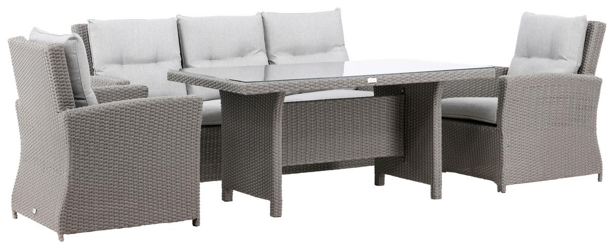 Dining-Loungeset Brentwood Grau, Kunststoffgeflecht - Grau, KONVENTIONELL, Glas/Kunststoff - Gardenson
