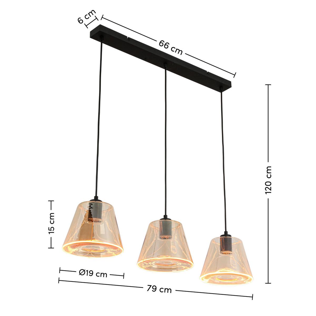 LED Függőlámpa Jom - fekete/borostyánszínű, Modern, műanyag/Üveg (79/19/120cm) - Mömax