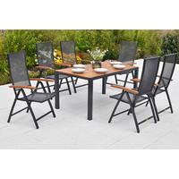 Gartentischgruppe Thasos 7-tlg. Graphitfarben - Graphitfarben/Naturfarben, KONVENTIONELL, Metall - Gardenson