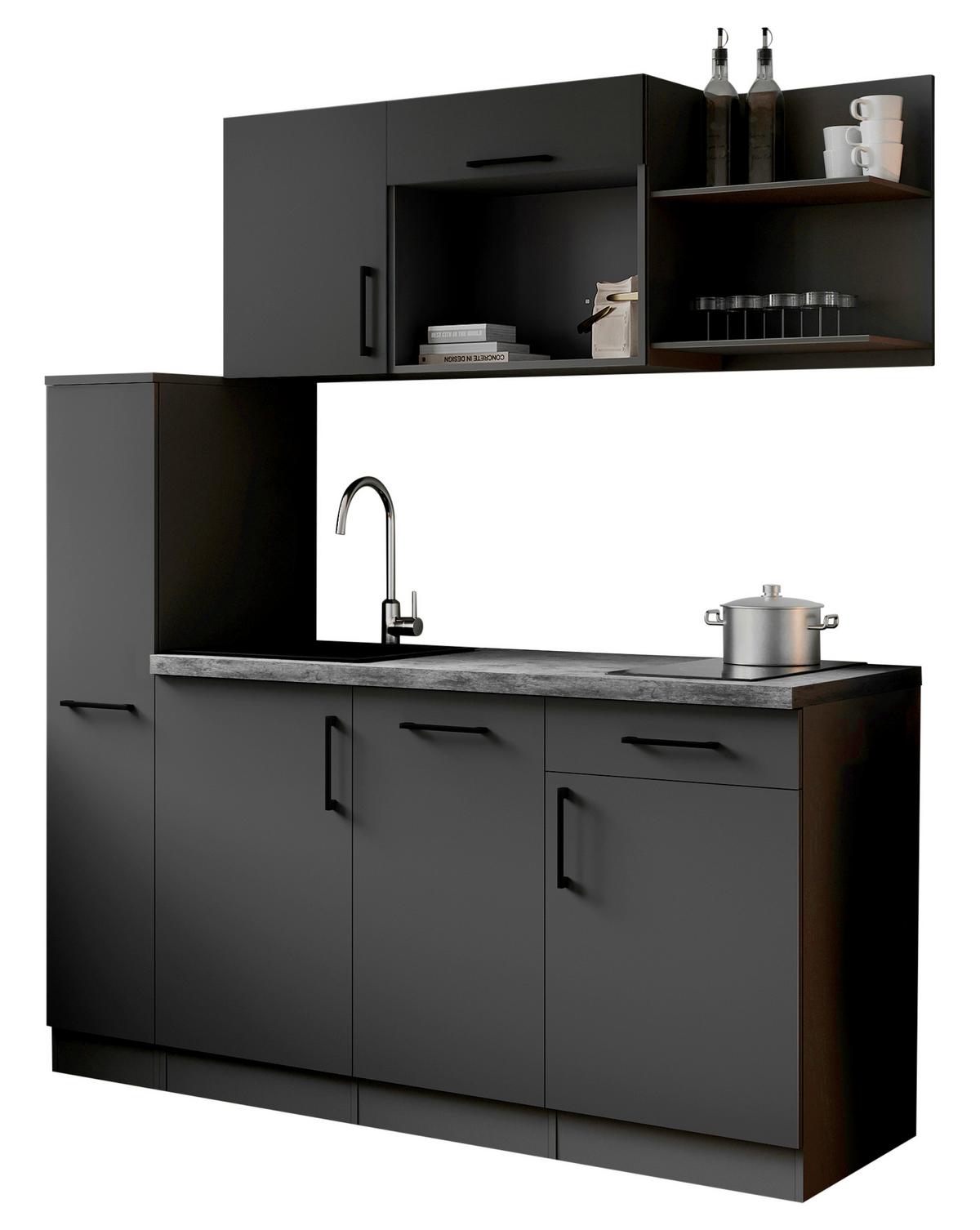 Küchenblock Oliver m. Geräten Grau - Grau, Trend, Holzwerkstoff/Metall (175cm) - Respekta
