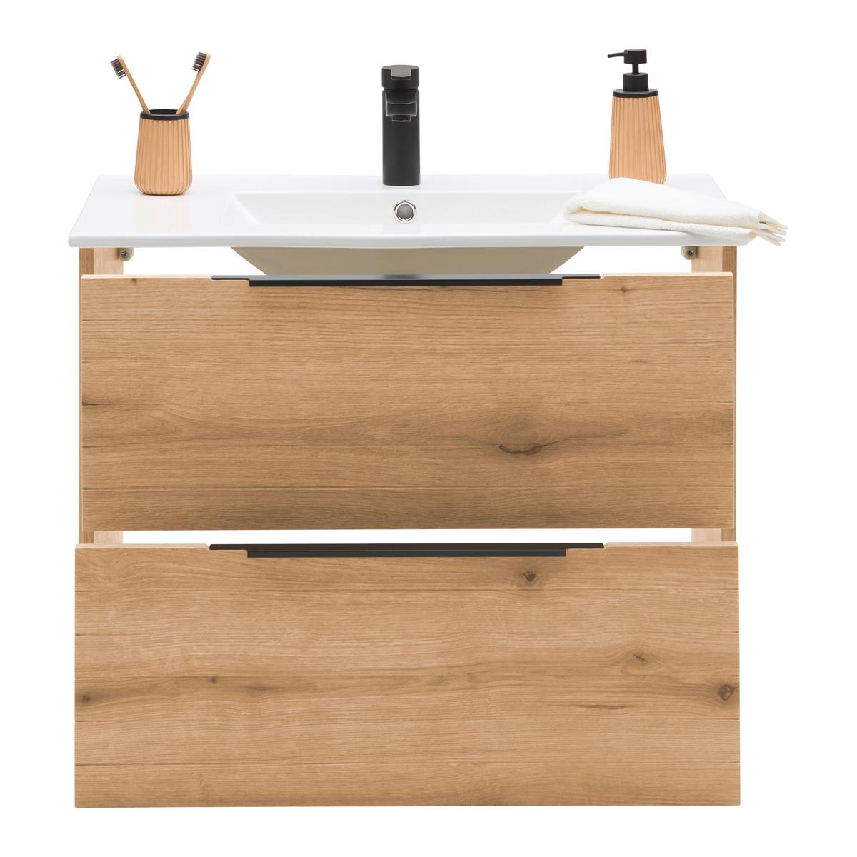 Waschtischkombi Aris Eichefarben - Eichefarben/Schwarz, MODERN, Keramik/Holzwerkstoff (80/60/45cm) - Mömax