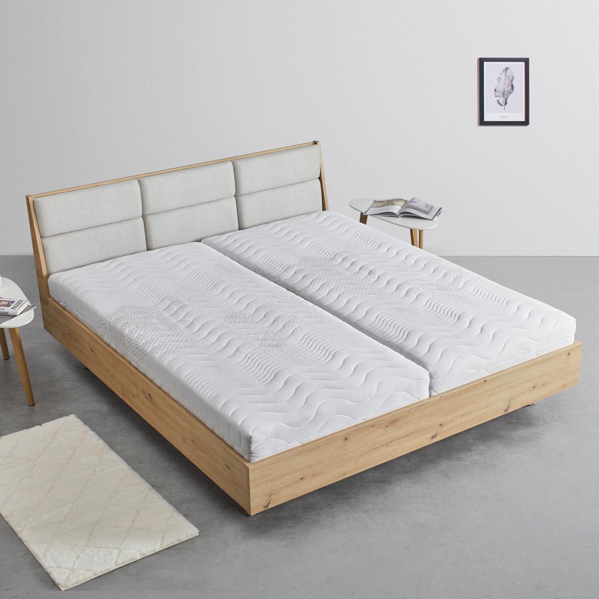 ŁÓŻKO TAPICEROWANE DORMIO - kolor dębowy/czarny, Modern, metal/drewno (180/200cm) - Bessagi Home