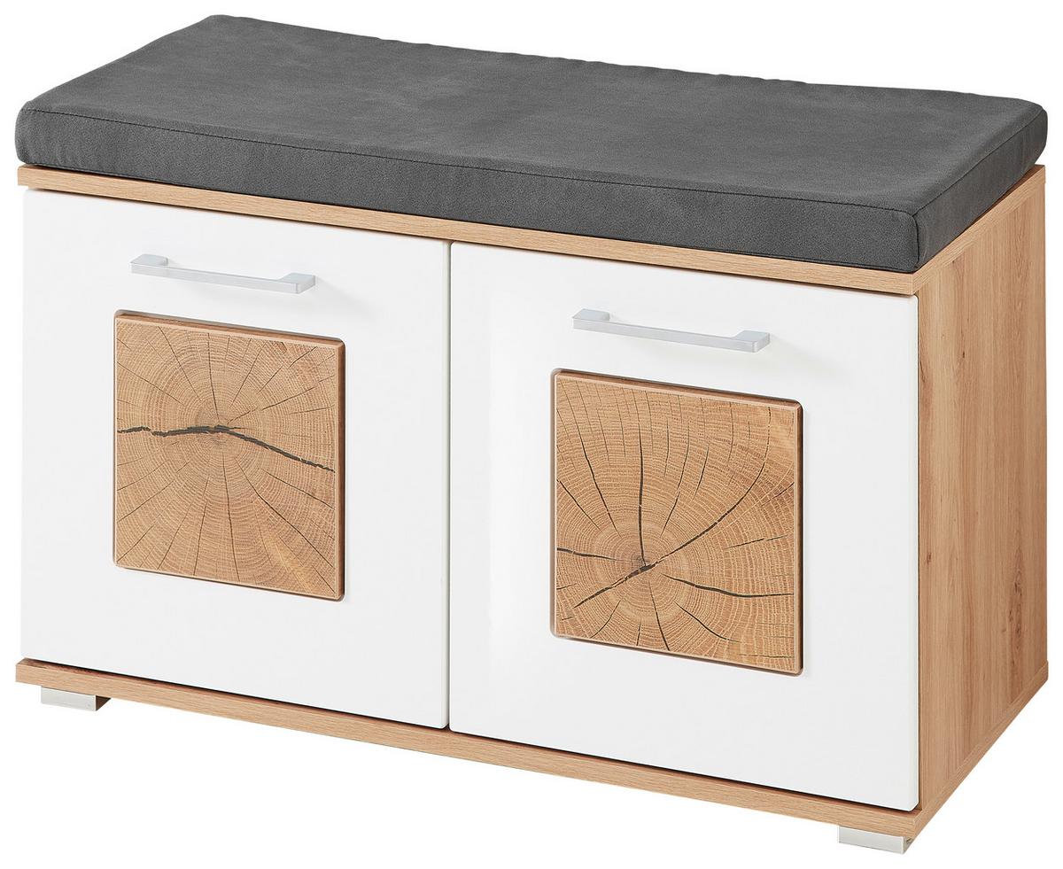 Garderobenbank in Eiche/Weiss Hochglanz - Weiss Hochglanz/Chromfarben, Modern, Holzwerkstoff/Kunststoff (84/53/38cm) - Mömax