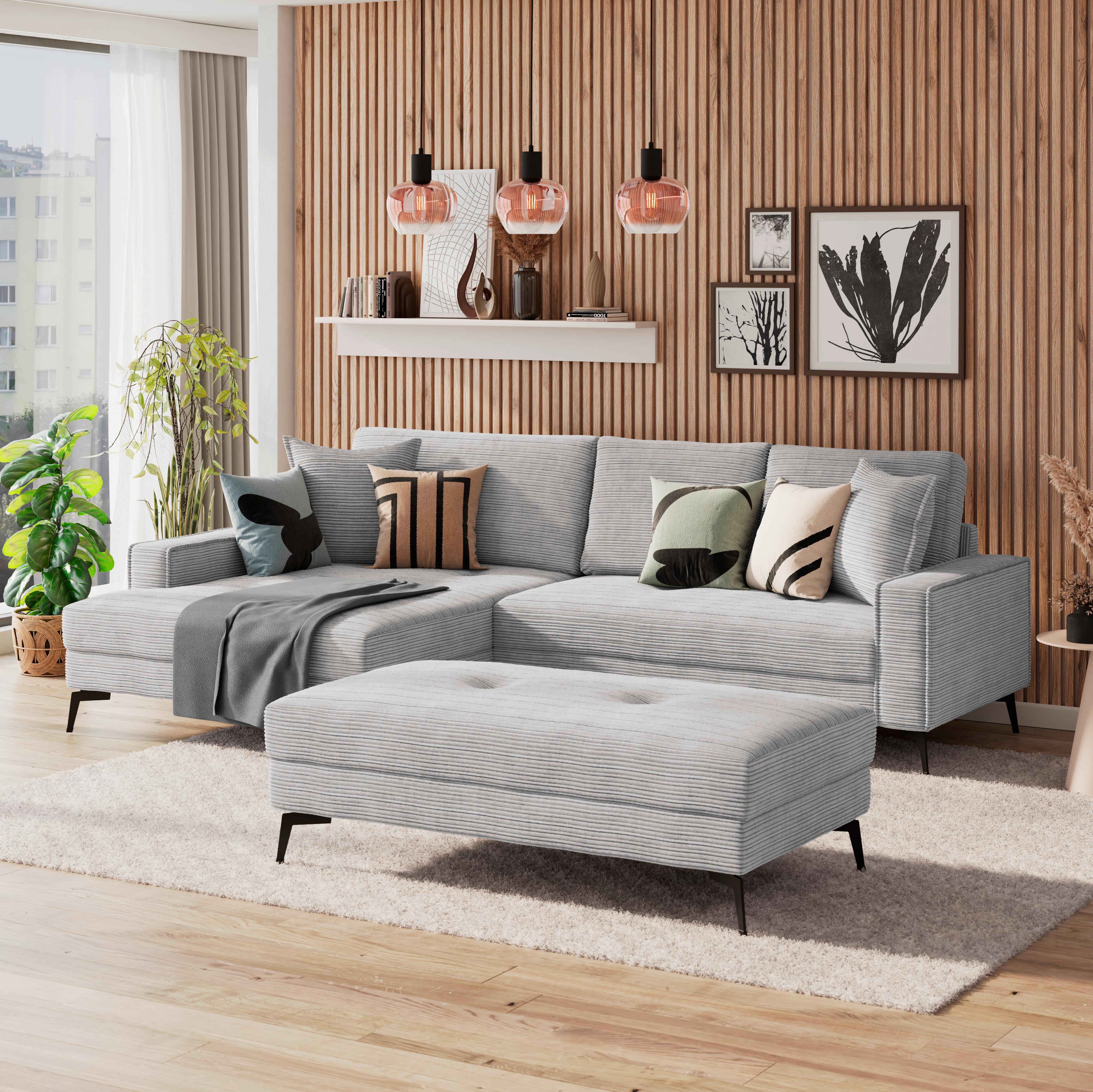 Kutna Garnitura Zero - svijetlo siva/crna, Trend, tekstil (173/286cm)