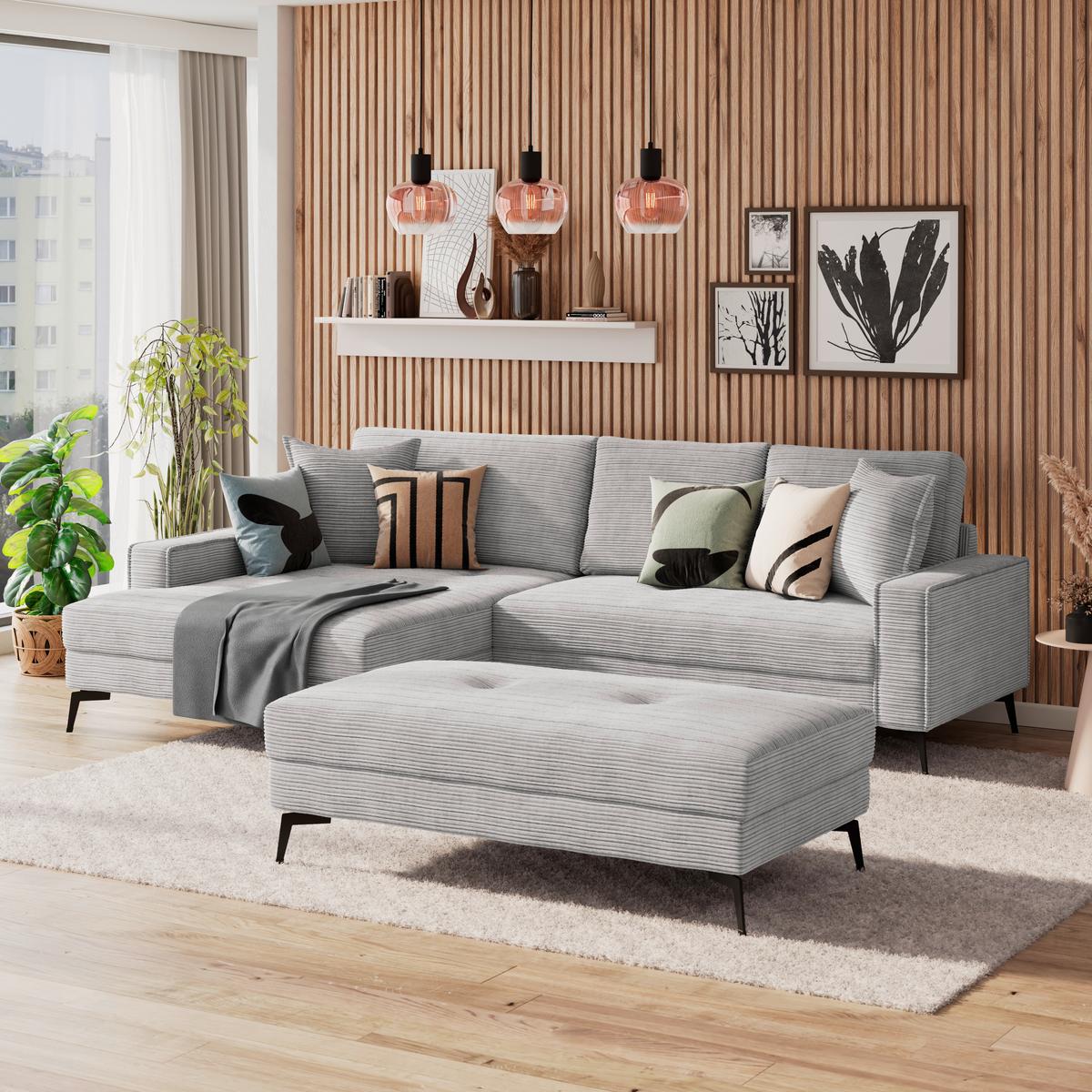 Kutna Garnitura Zero - svijetlo siva/crna, Trend, tekstil (173/286cm)