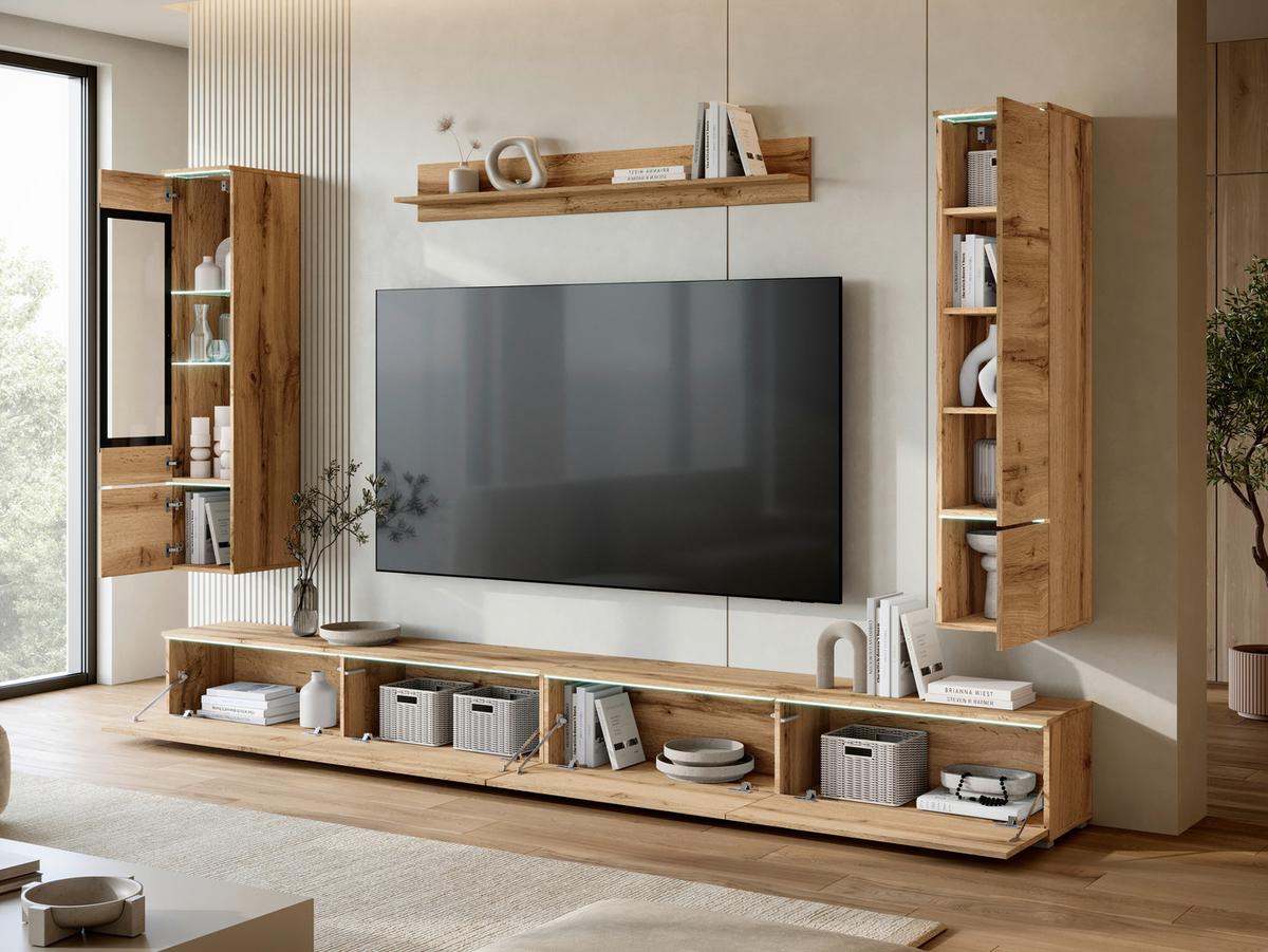 Dnevni Regal Vera Xxl, Barva Hrasta, 5-Delni - hrast wotan/siva, Basics, umetna masa/steklo (300/162/33cm) - P & B