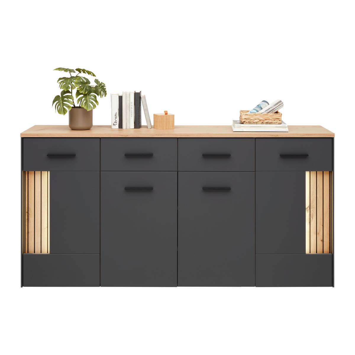 Sideboard Alara Eiche/Anthrazit - Schwarz, MODERN, Holzwerkstoff/Kunststoff (170/87/40cm) - Mömax