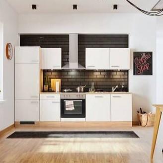 Küchenblock Lexa ohne Geräte Weiß/Eichefarben - Eichefarben/Alufarben, MODERN, Holzwerkstoff/Kunststoff (280cm) - Based