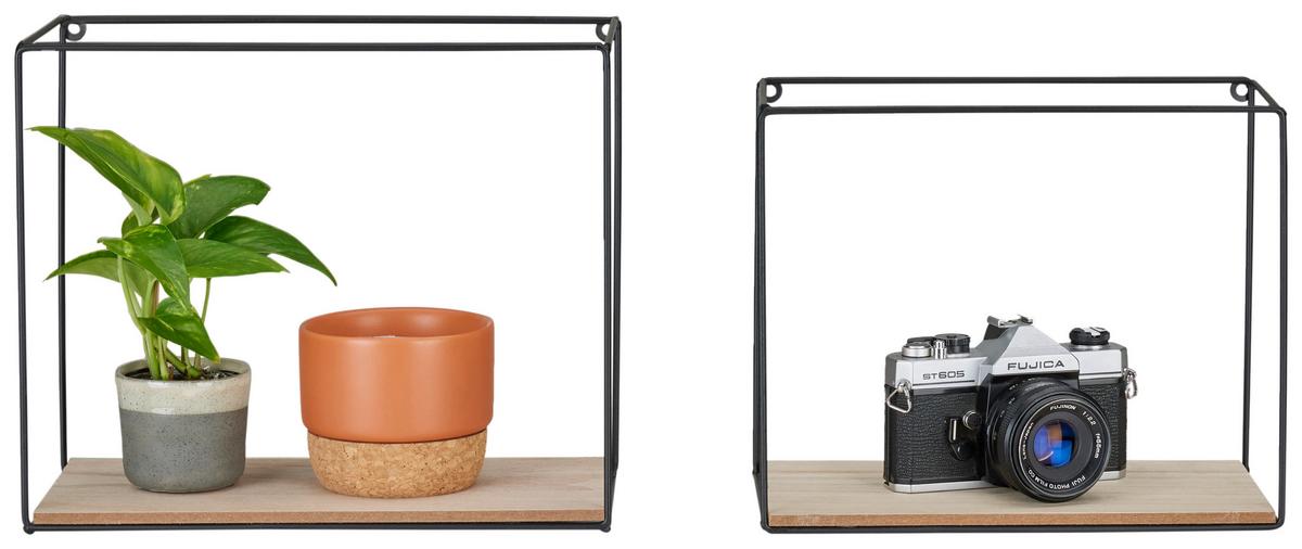 Falipolc Szett 2db-os Box - natúr/fekete, Modern, faalapú anyag/fém (30/27/25/22/14cm) - Mömax