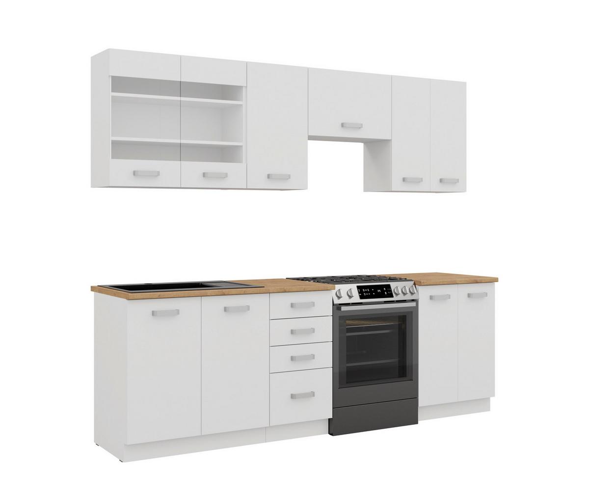 Blok Kuhinja Eko - boja hrasta/bela, Moderno, staklo/pločasti materijal (260/218/60cm) - Modern Living