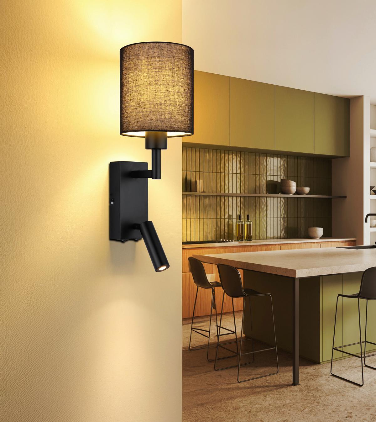 Led Zidna Svjetiljka Zamora - crna, Konvencionalno, metal/tekstil (15/45,5cm) - Globo