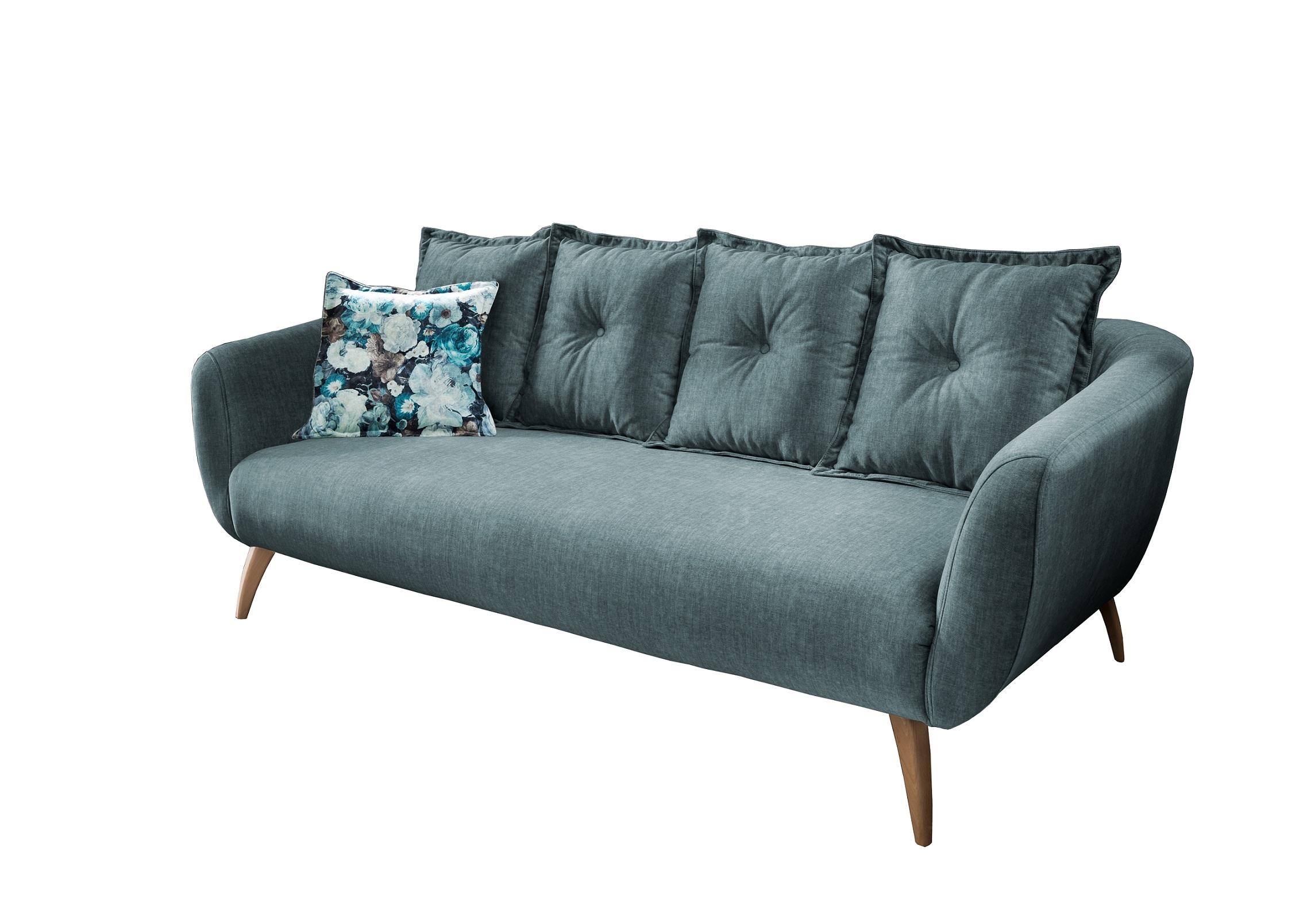 3-Sitzer-Sofa Baggio Blau Velours - Blau/Buchefarben, MODERN, Holz/Textil (236/94/103cm) - Livetastic