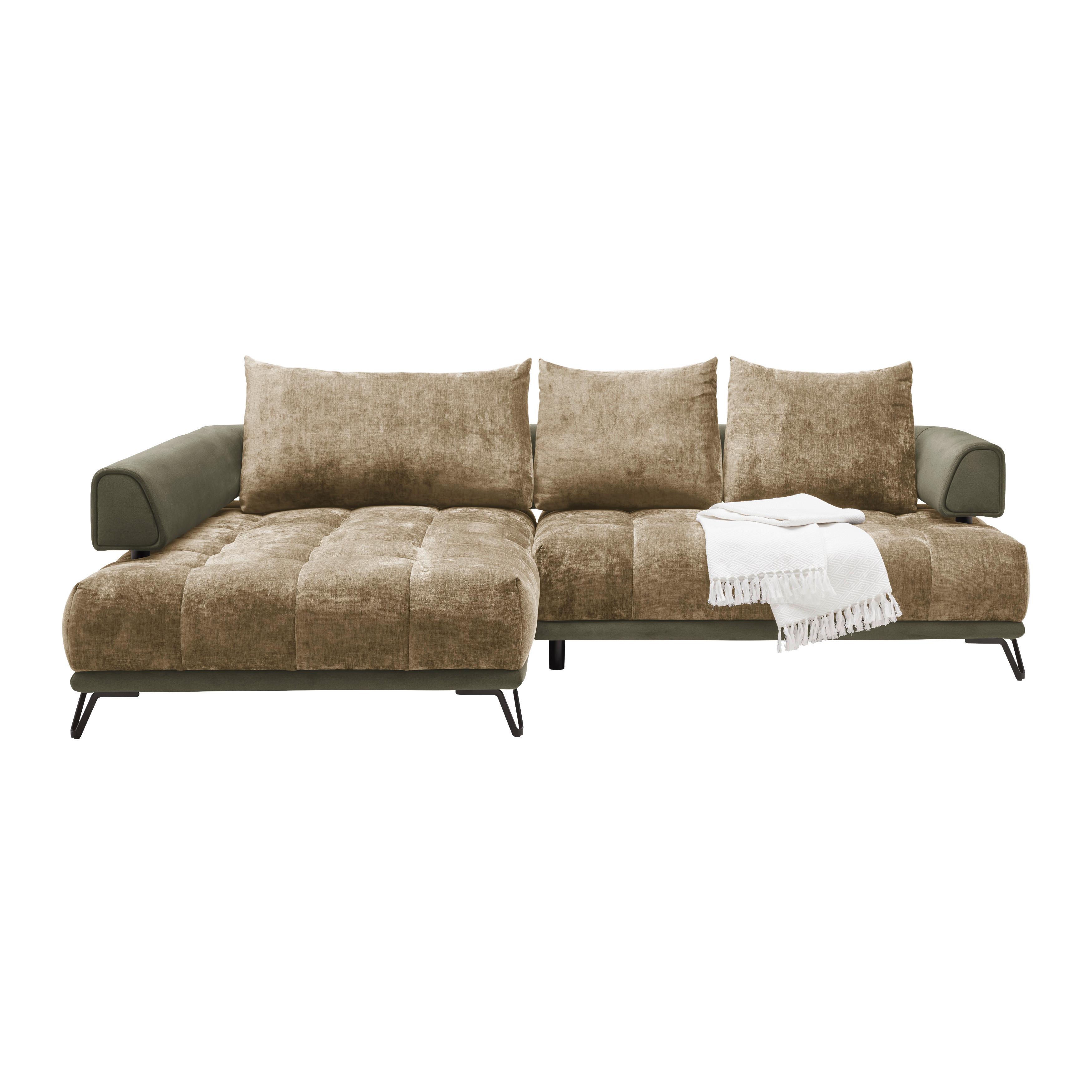 Ecksofa Morgan Olivgrün - Schwarz/Olivgrün, MODERN, Textil/Metall (184/67-87/262cm) - Mömax