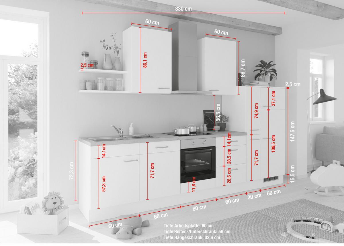 Küchenblock IBZ ohne Geräte ca. 300 cm Dunkelgrau - Eichefarben/Graphitfarben, Design, Holzwerkstoff/Metall (330cm) - Impuls