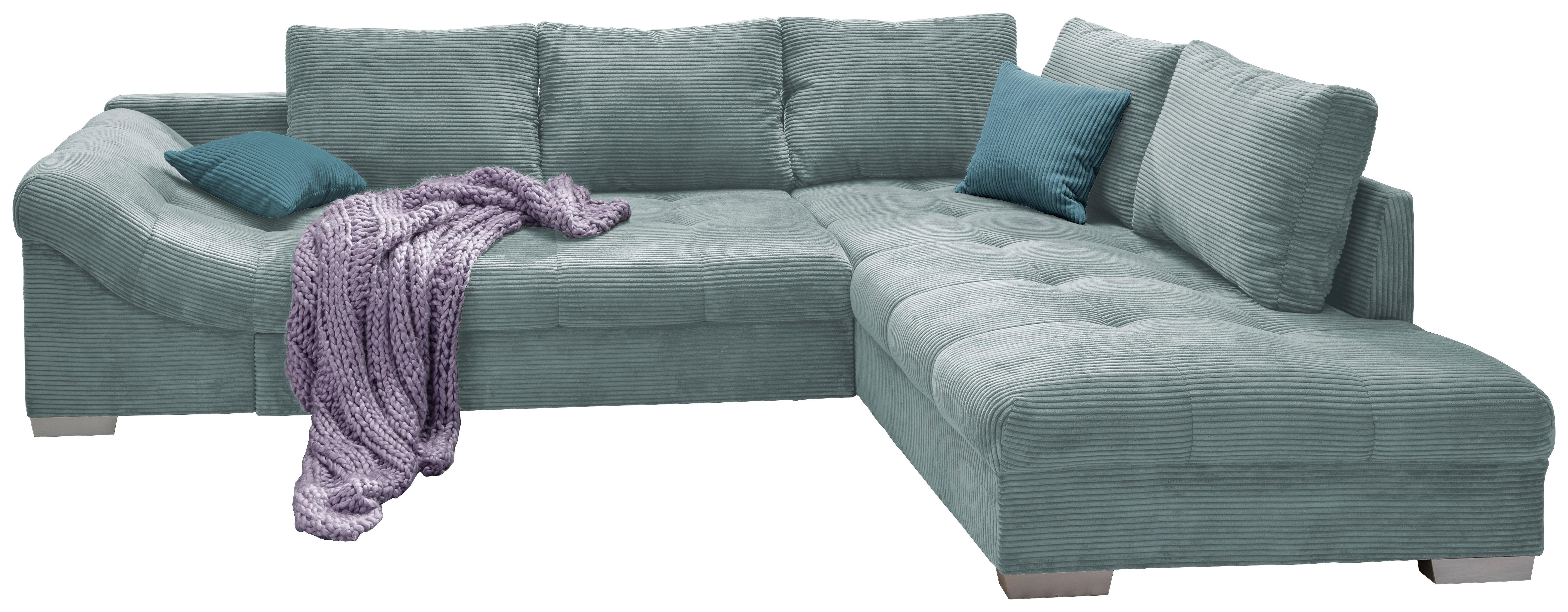 Wohnlandschaft Alvito Hellblau Cord - Silberfarben/Petrol, Design, Holz/Textil (298/202cm) - MID.YOU