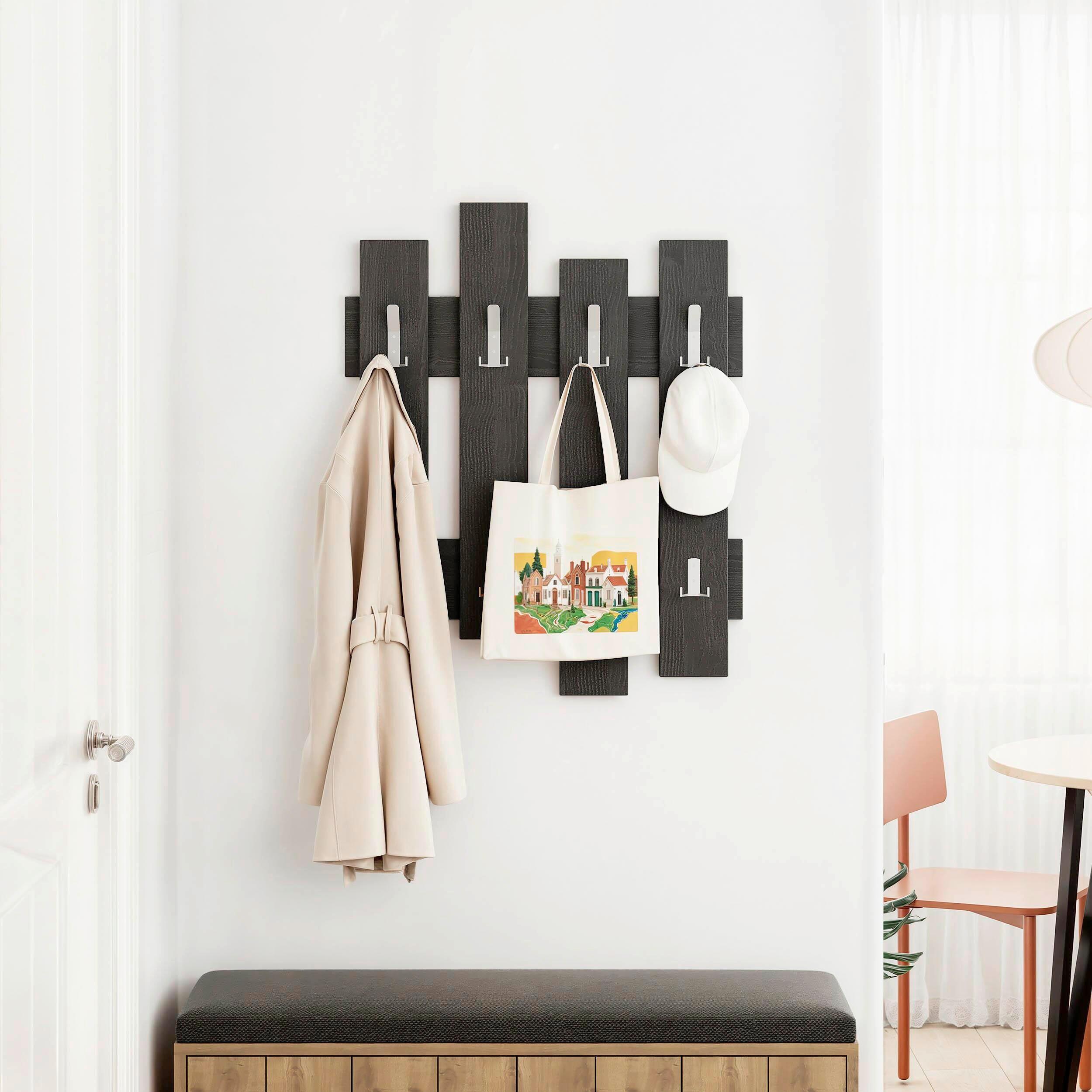 Stenski Obešalnik Wave, Črna - črna, Design, leseni material (64/81/4cm) - Livetastic