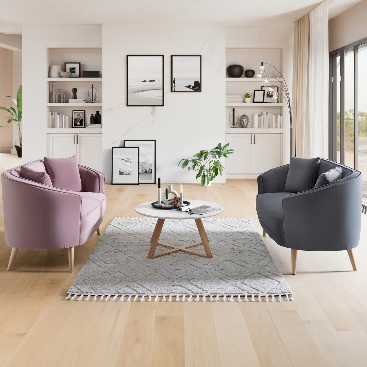 Sofa Hope Grau Samt - Naturfarben/Grau, Modern, Holz/Textil (141/77/73cm) - Bessagi Home