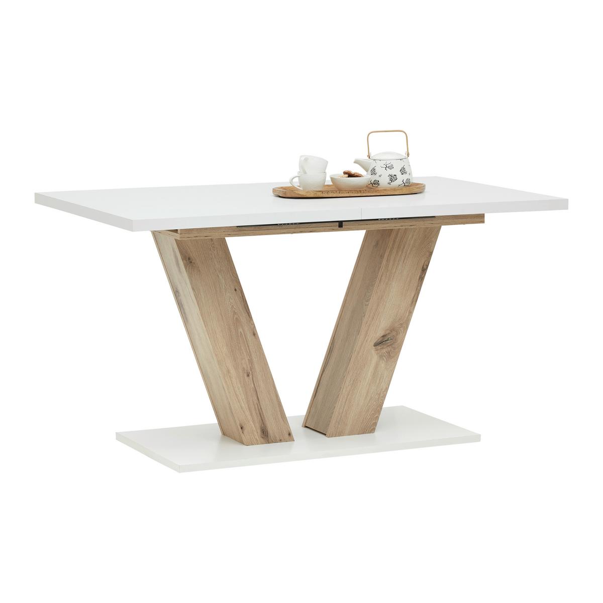 Ausziehtisch Hamm T Weiß/Eiche ca. 140-180x90x76cm - Eichefarben/Weiß, MODERN, Holzwerkstoff (140-180/90/76cm) - Mömax