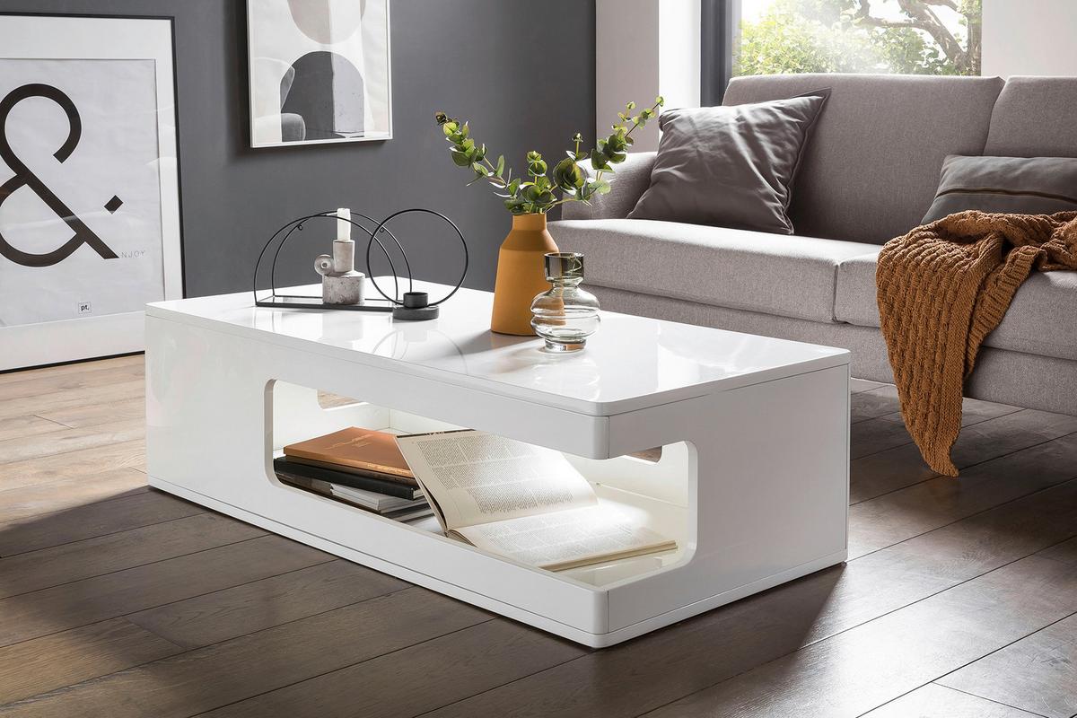 Klubska Miza Glanz, Bela - bela/visoki sijaj, Design, leseni material (120/60/35cm) - Livetastic