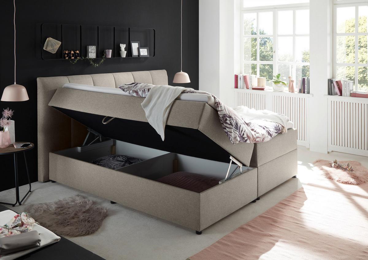 Boxspringbett Granada ca. 180x200 cm Schlammfarben - Schlammfarben/Schwarz, Basics, Kunststoff/Textil (180/200cm) - MID.YOU