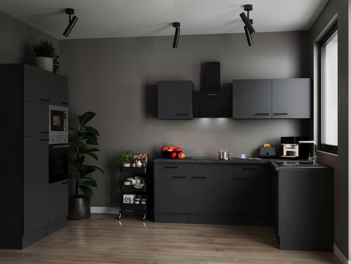 Kotna Kuhinja Z Aparati Oliver, 340x172cm - temno siva/črna, Design, kovina/leseni material (340/172cm) - Respekta