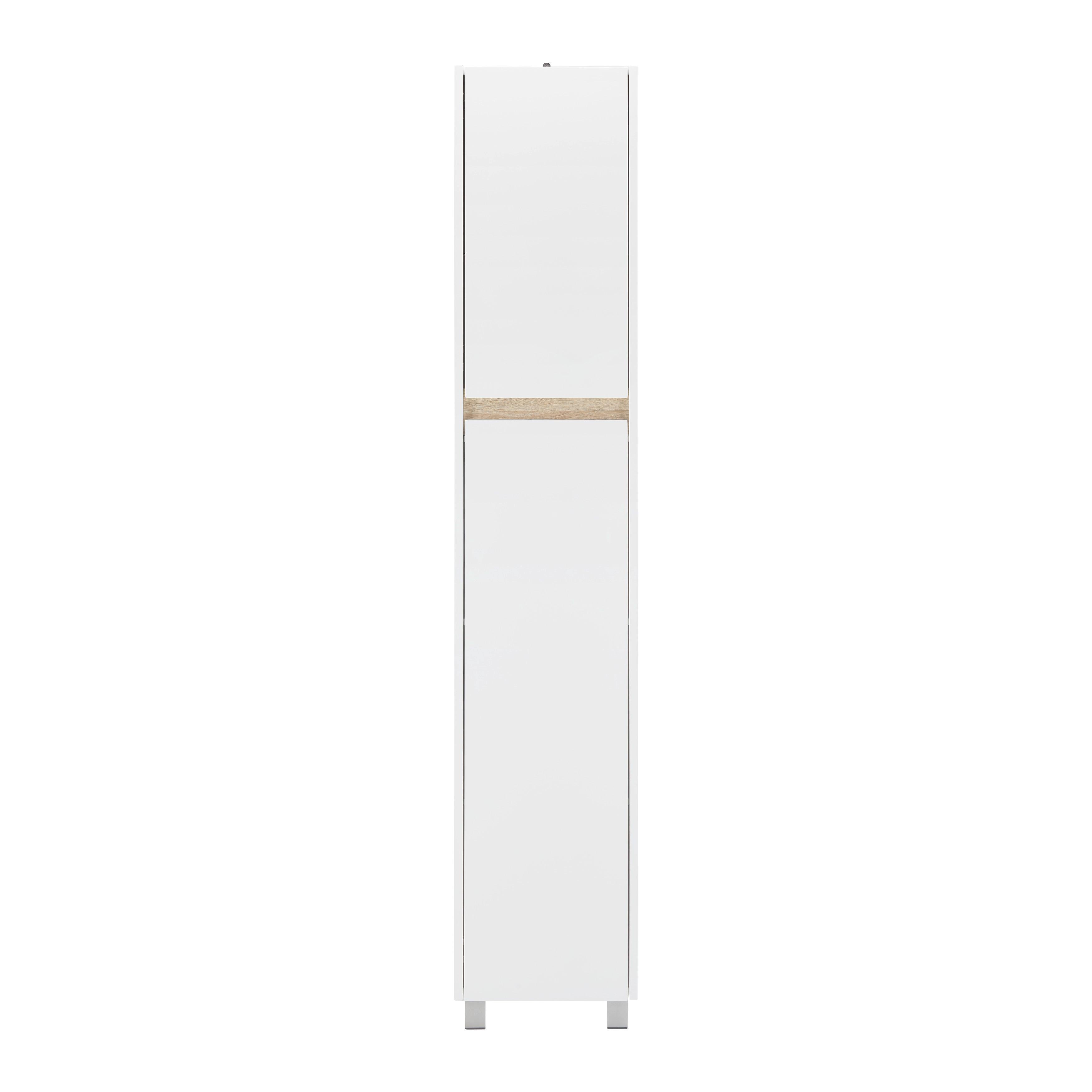 Hochschrank "Massimo", weiß - Silberfarben/Weiß, MODERN, Kunststoff (33/175/30cm) - Bessagi Home