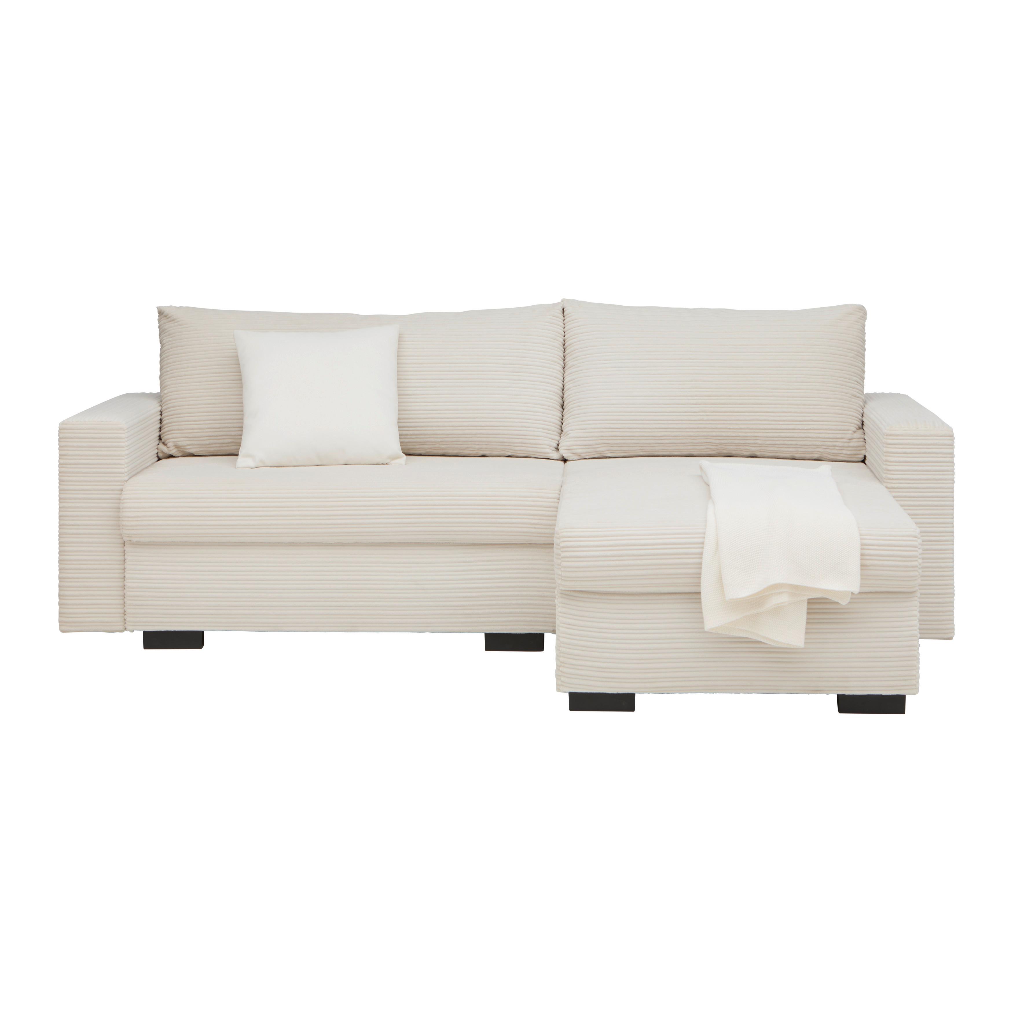 Ecksofa Geneve Cord Beige - Beige/Schwarz, KONVENTIONELL, Kunststoff/Textil (225/86/167cm) - Mömax