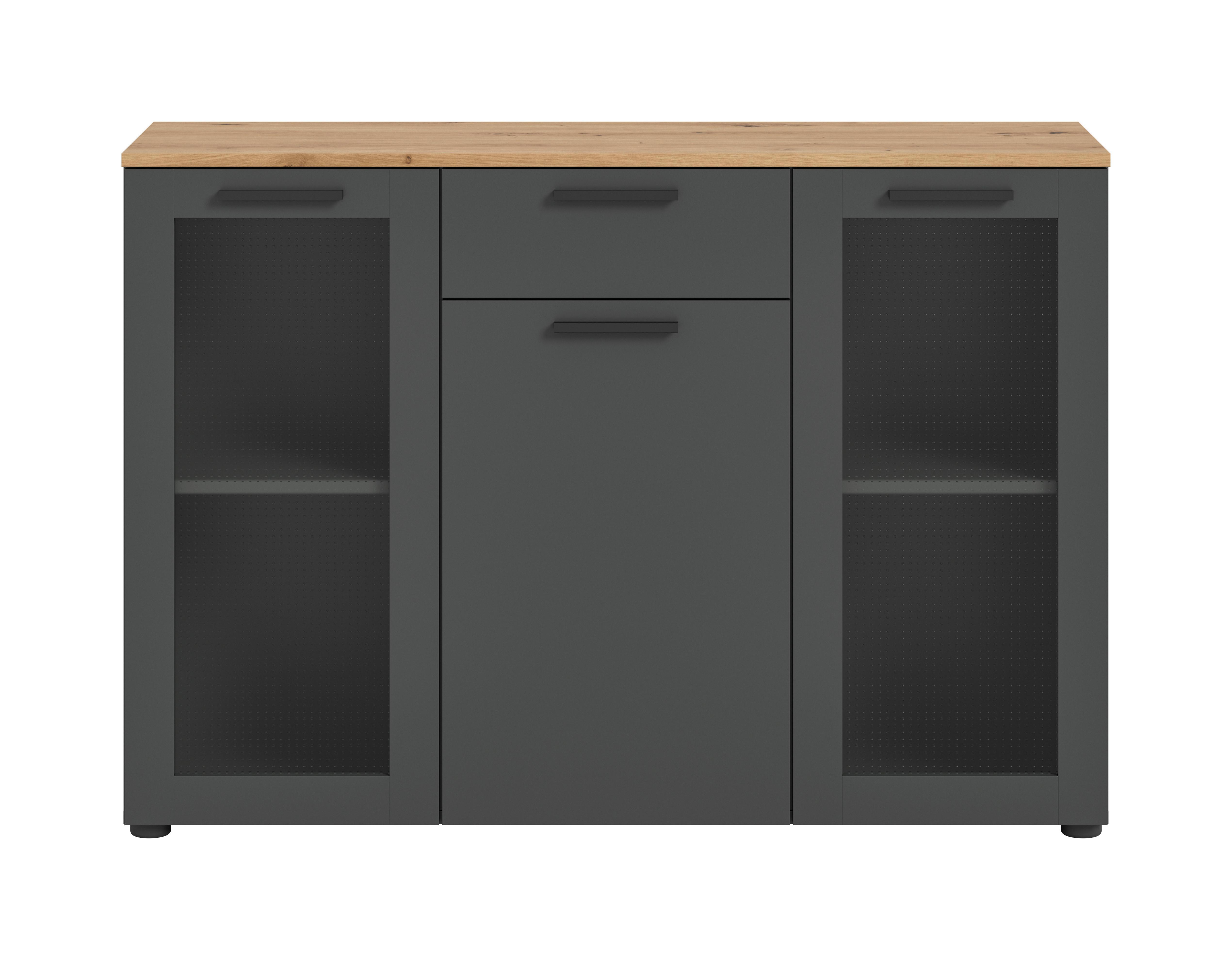 Vitrina Niklas - siva/hrast Artisan, Design, staklo/drvni materijal (120/84/38cm) - Modern Living