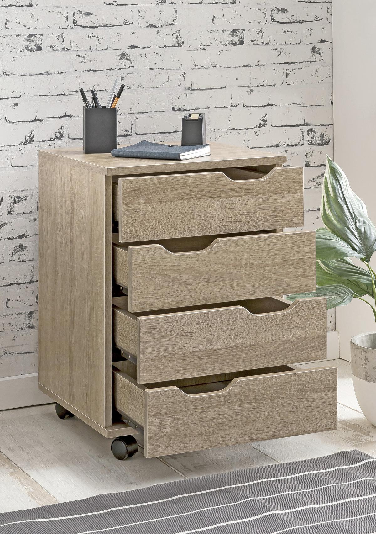 Predalnik Na Kolescih Rollcontainer - barve hrasta, Moderno, umetna masa/leseni material (40/60/40cm) - MID.YOU