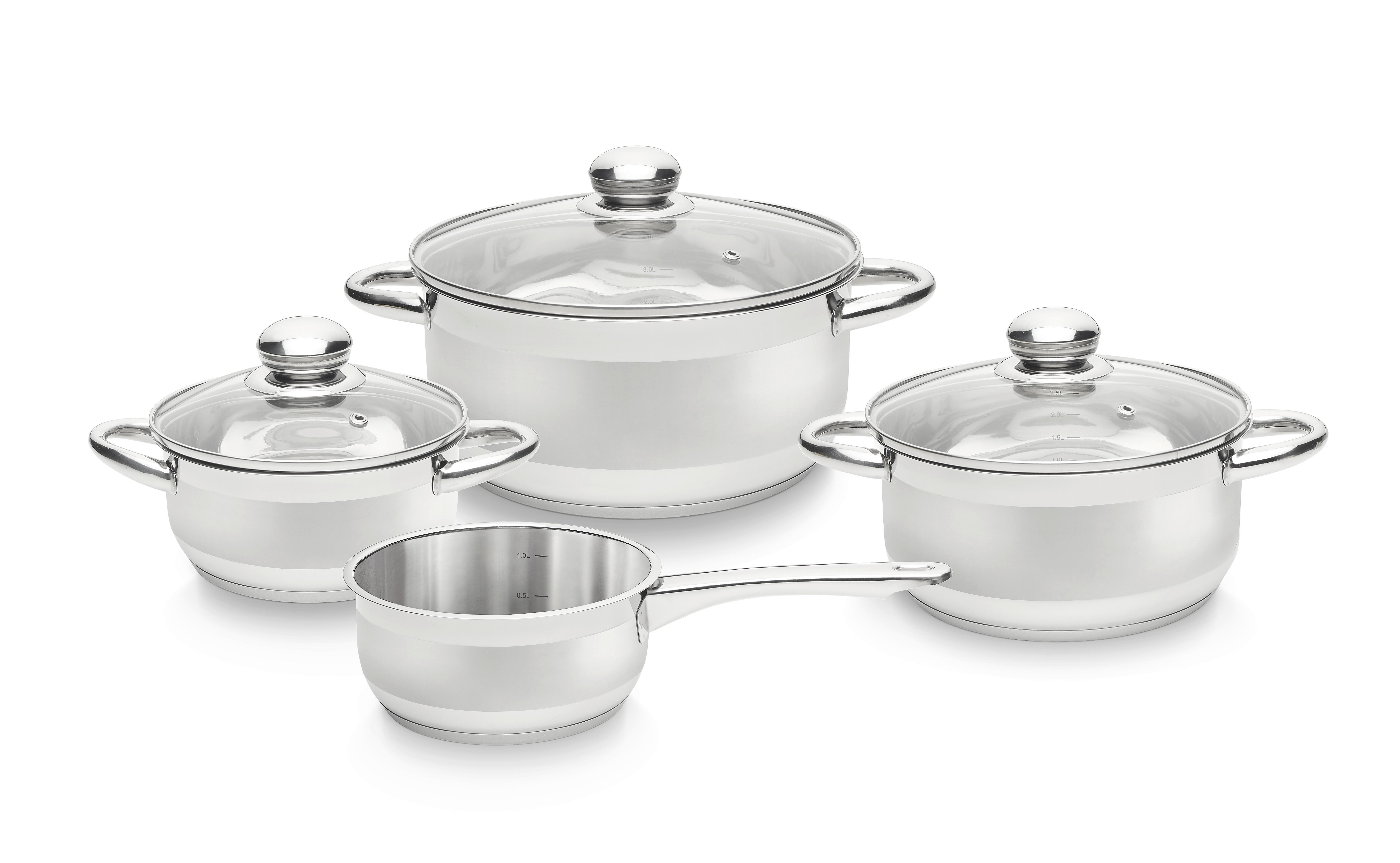 Kochtopfset Daria, 7-teilig - Klar/Silberfarben, KONVENTIONELL, Glas/Metall - Based