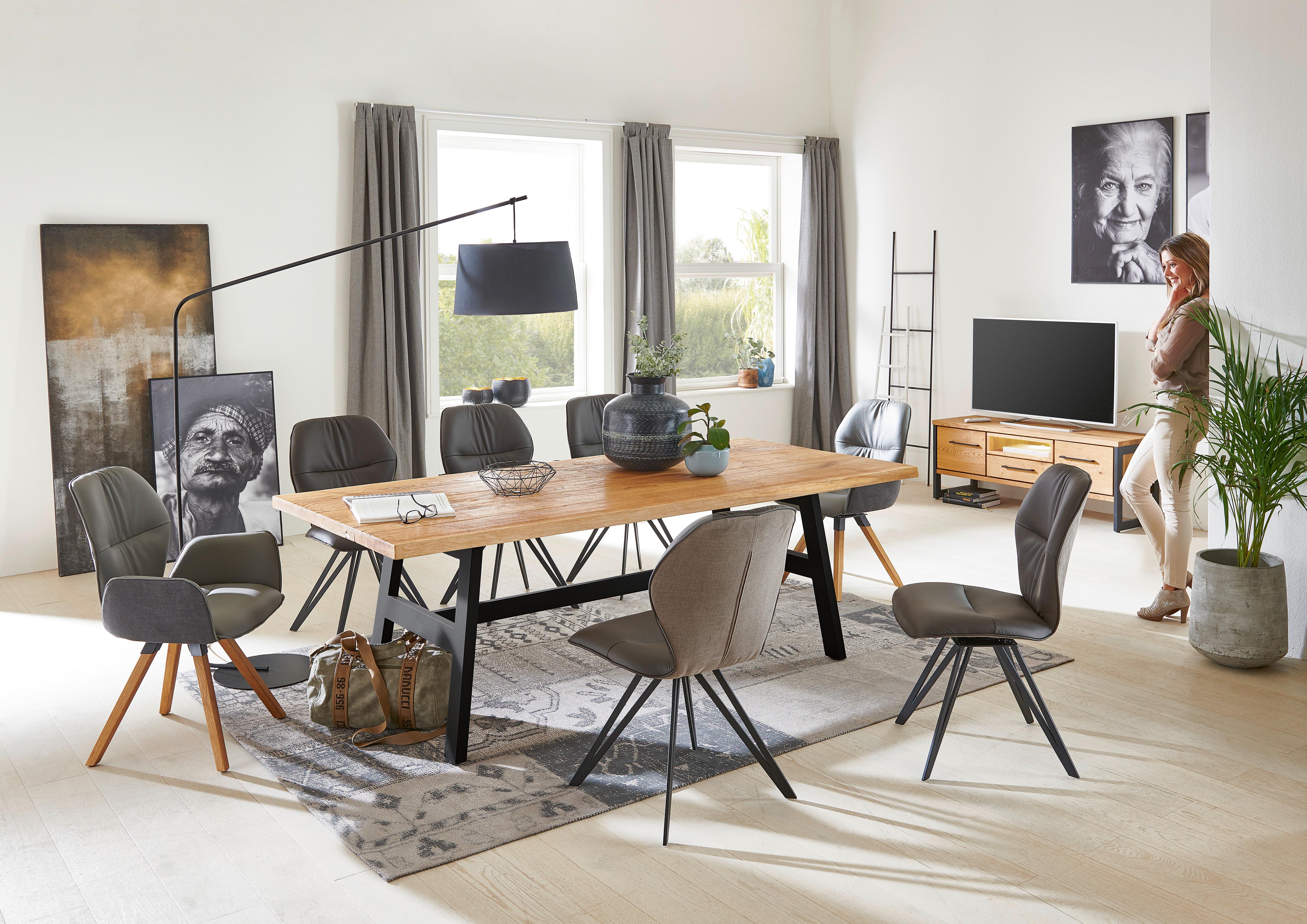 KRZESŁO CHIANTI - grafitowy/dąb dziki, Design, skóra/drewno (62/91/59cm) - Valdera