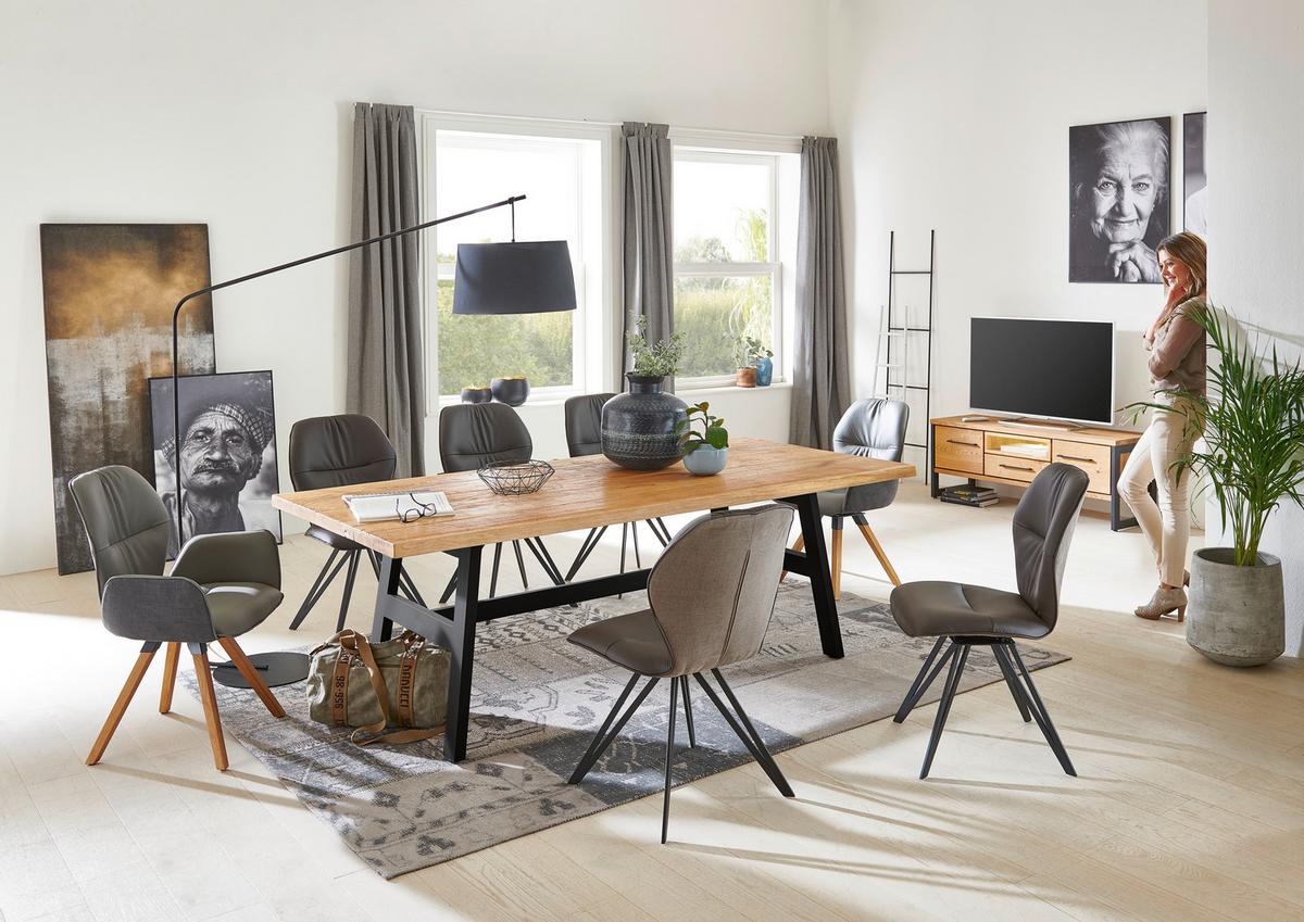 KRZESŁO CHIANTI - grafitowy/dąb dziki, Design, skóra/drewno (62/91/59cm) - Valdera
