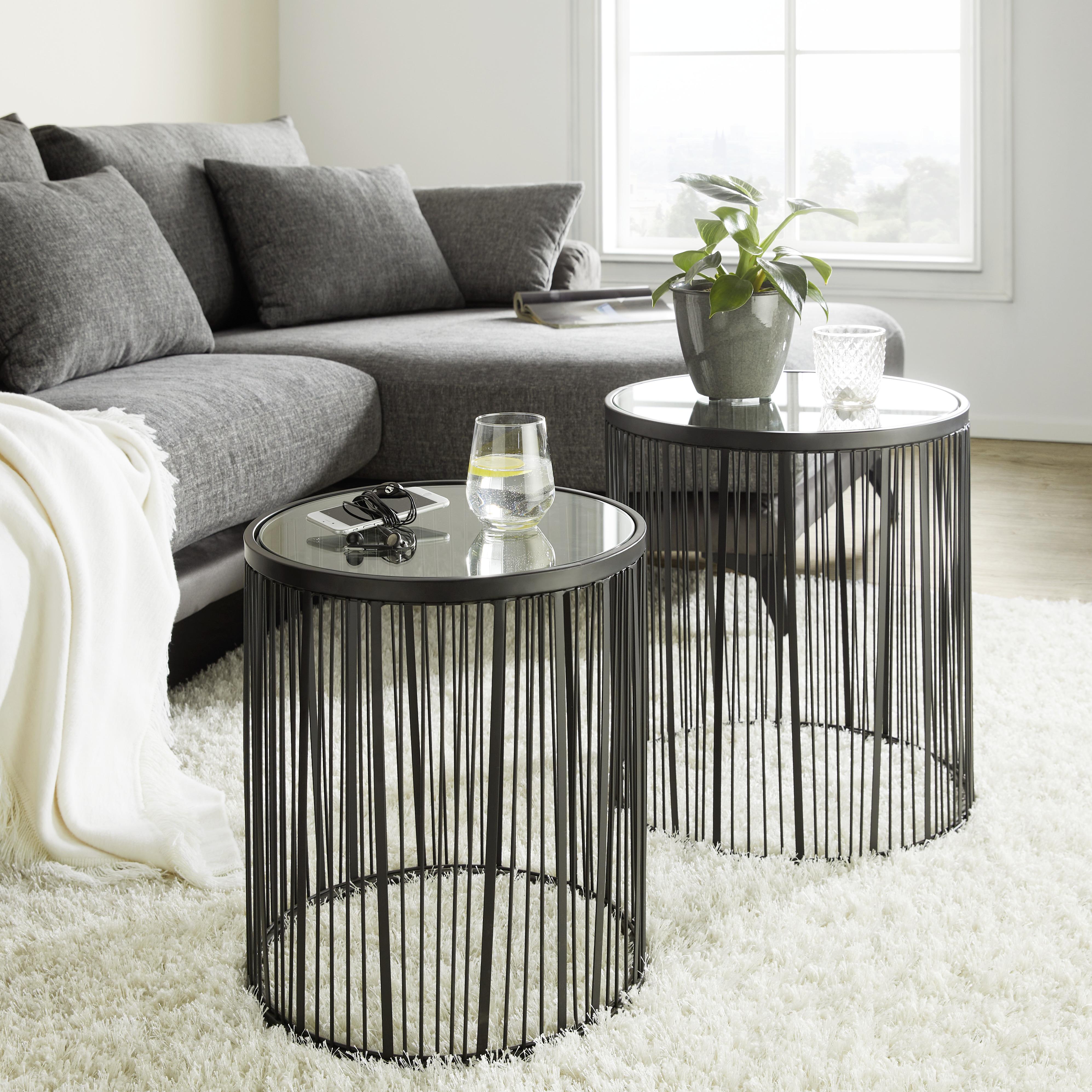 Beistelltischset aus Metall/Glas, 2-teilig - Schwarz, MODERN, Glas/Metall (40-45/45-50cm) - Based