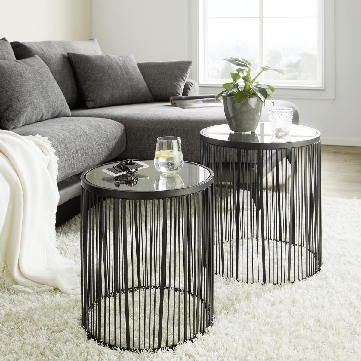 Beistelltischset aus Metall/Glas, 2-teilig - Schwarz, Modern, Glas/Metall (40-45/45-50cm)