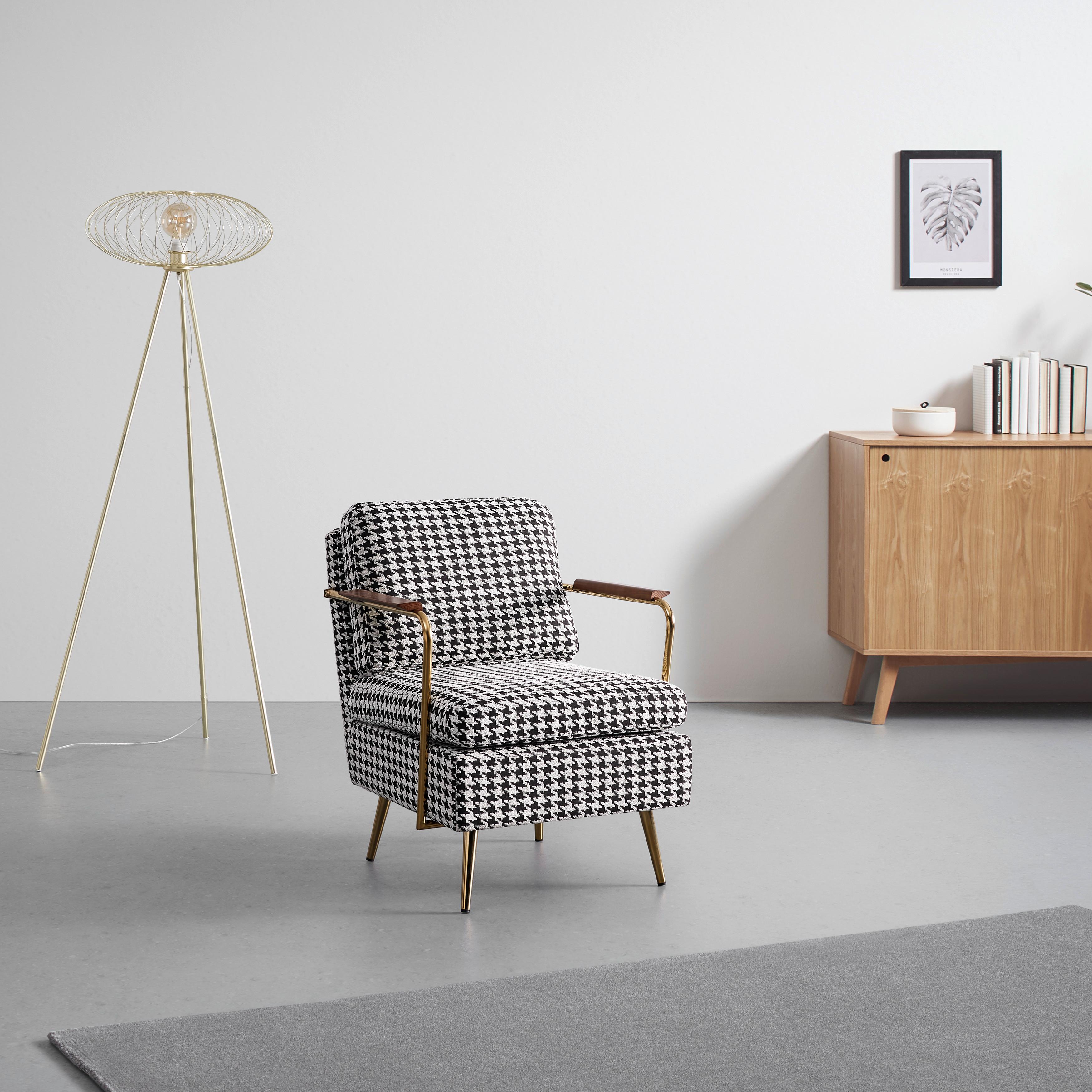 Sessel schwarz/weiss "Vivien" - Weiss/Goldfarben, Modern, Holz/Textil (66/73/83cm) - Bessagi Home