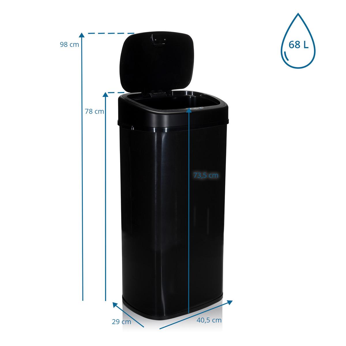 Koš Za Smeti Clean Vi, 68 L, Črna, S Senzorjem - srebrne barve/črna, Moderno, kovina/umetna masa (40/78/29cm) - MID.YOU
