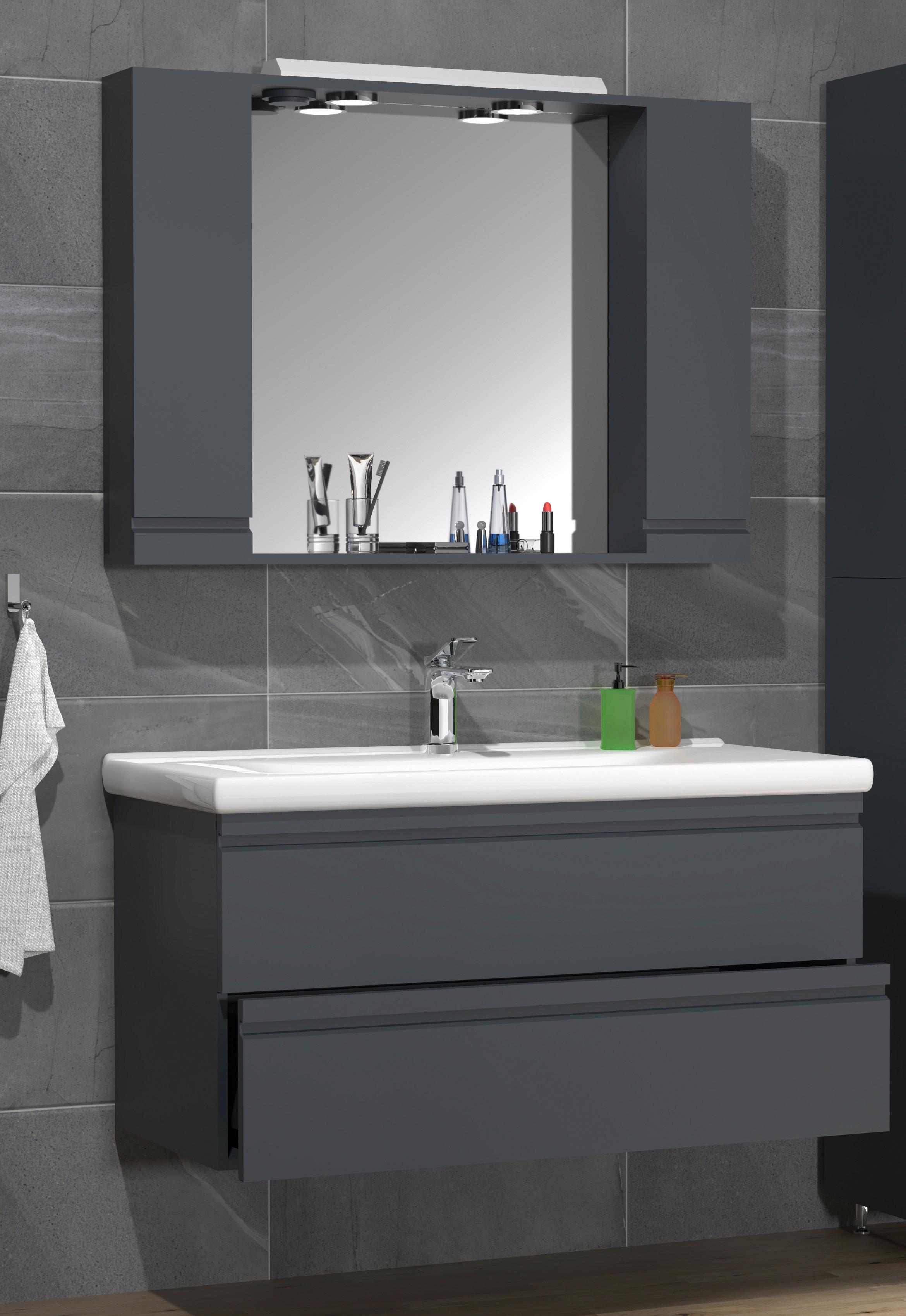 Kopalnica Silora Xl, Antracit - bela/antracit, Moderno, steklo/leseni material (100cm) - MID.YOU