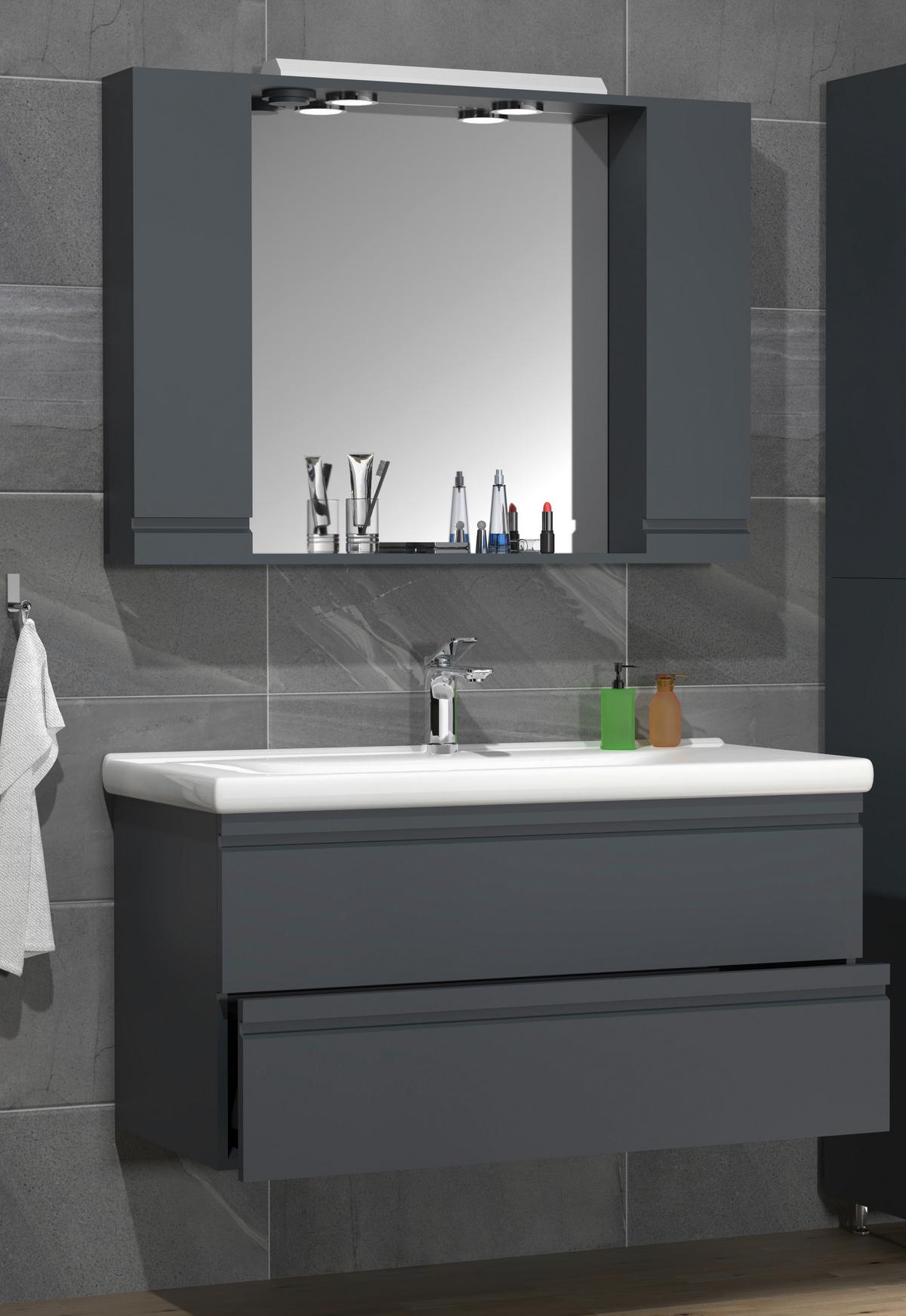 Kopalnica Silora Xl, Antracit - bela/antracit, Moderno, steklo/leseni material (100cm) - MID.YOU