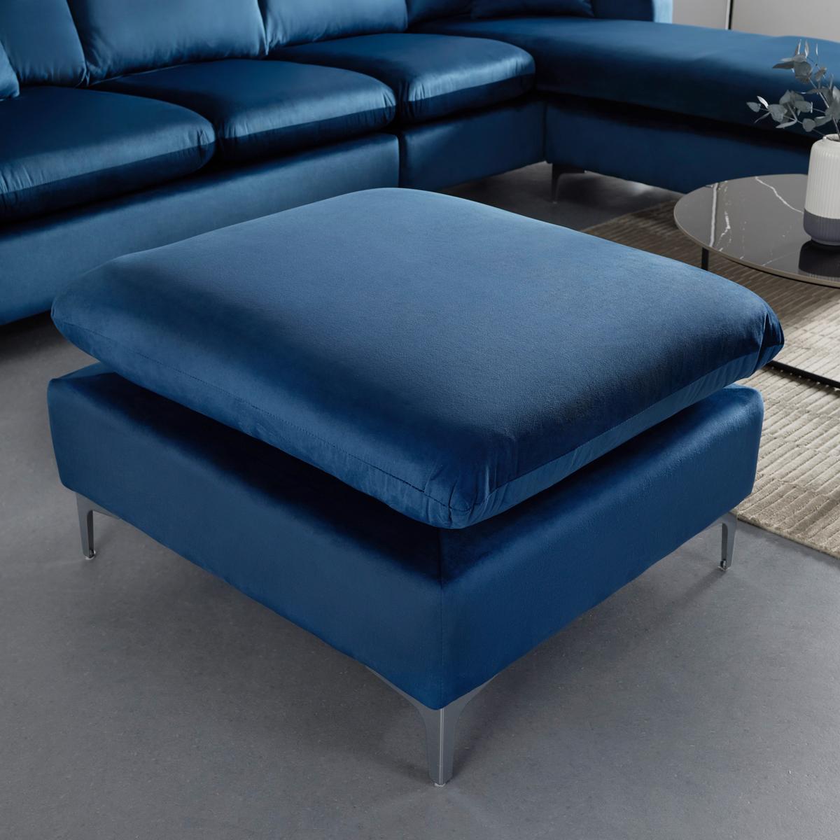 WOHNLANDSCHAFT ISA - Blau/Chromfarben, MODERN, Holz/Textil (280/91/204cm) - Livetastic