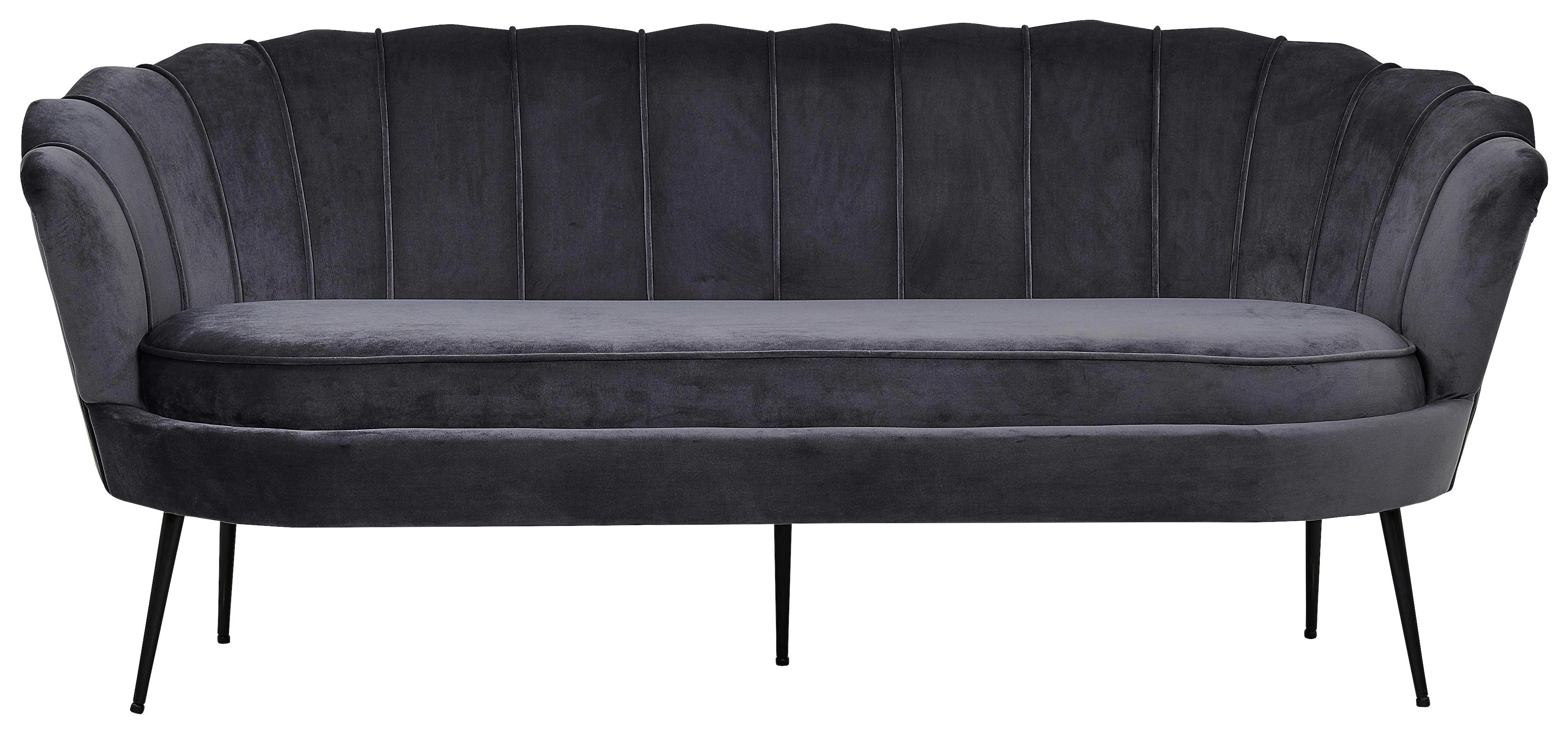 Sofa Calais ca. 180 cm Dunkelgrau Samt - Dunkelgrau/Schwarz, Design, Textil/Metall (180/78.5/78cm) - Livetastic