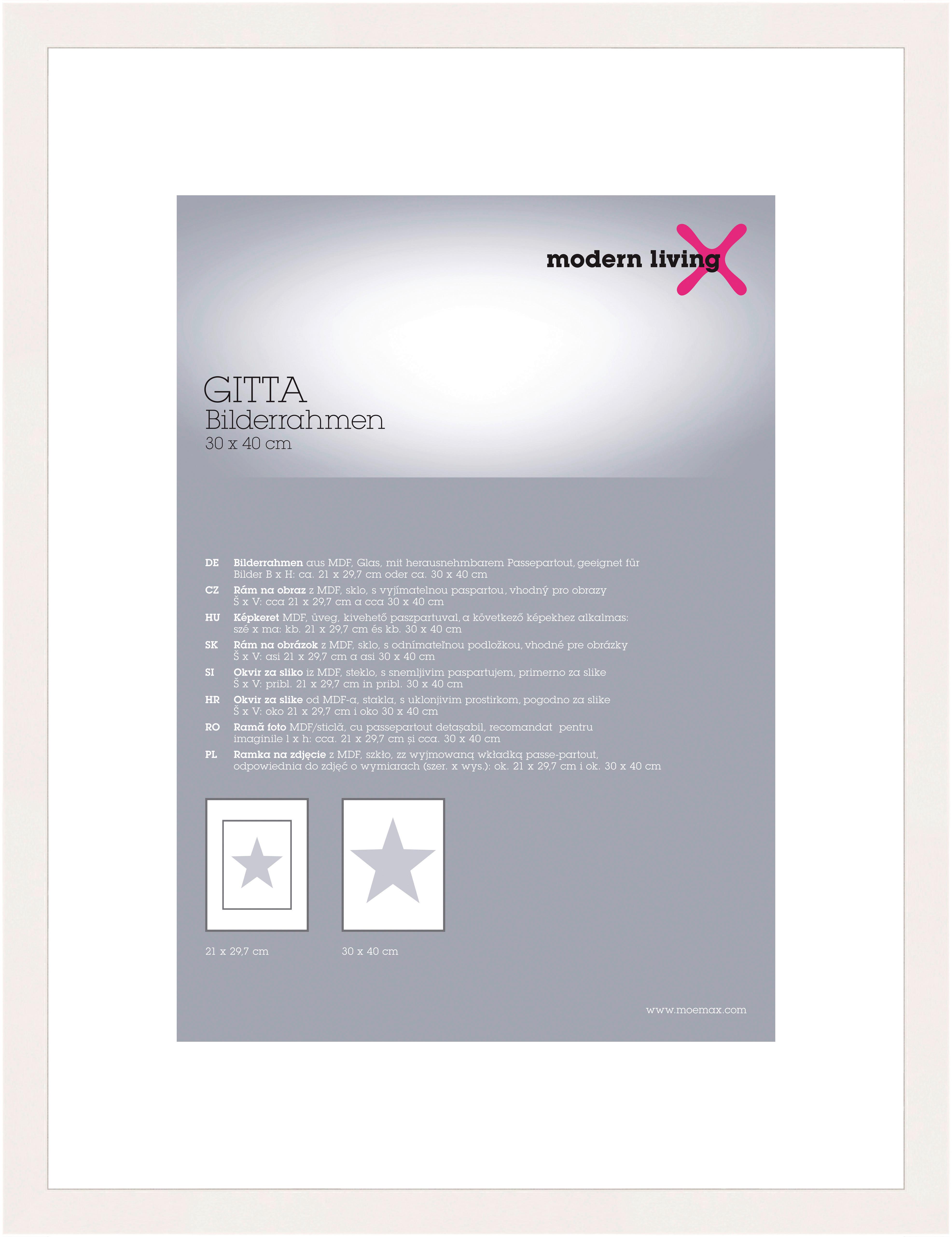 Bilderrahmen Gitta in Weiß ca. 30x40cm - Weiß, MODERN, Glas/Holzwerkstoff (30/40cm) - Modern Living