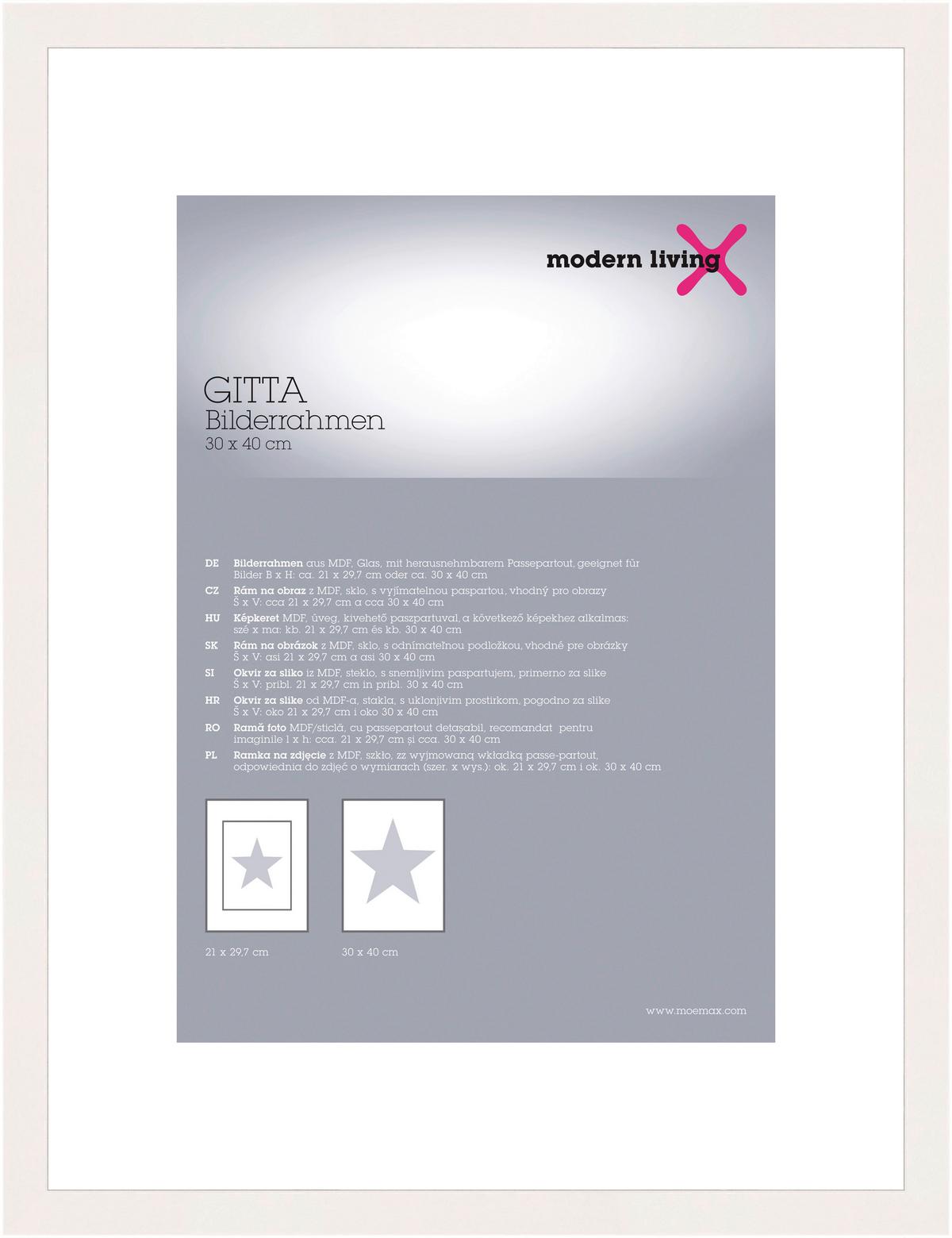 Bilderrahmen Gitta in Weiss ca. 30x40cm - Weiss, Modern, Glas/Holzwerkstoff (30/40cm) - Modern Living