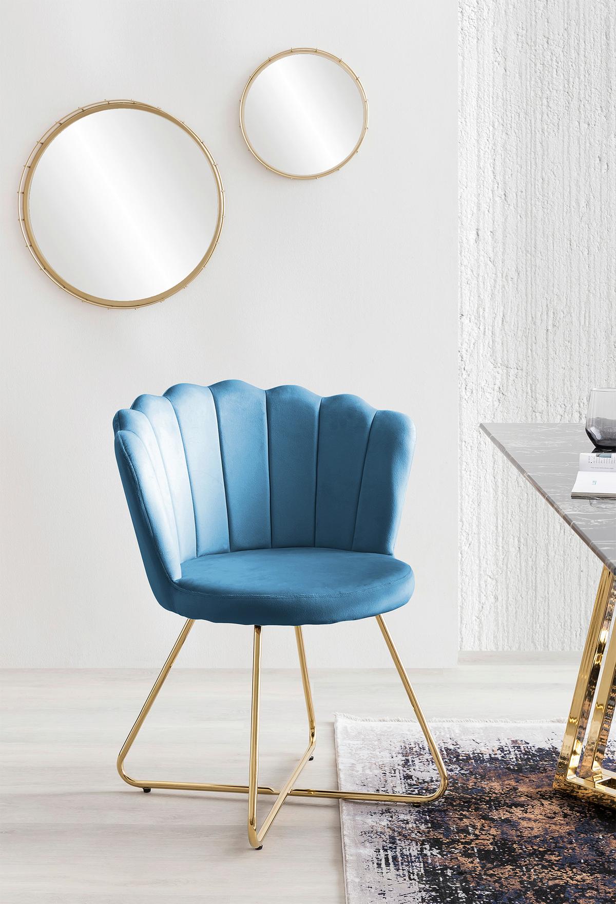 Set Stolov Samt, Modra, 2-Delni - zlate barve/modra, Moderno, kovina/tekstil (69,5/85/66cm) - Livetastic