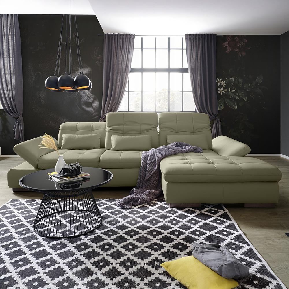 Wohnlandschaft Sanfino Leder Grau - Chromfarben/Grau, KONVENTIONELL, Leder/Metall (305/79-96/199cm) - Premium Living