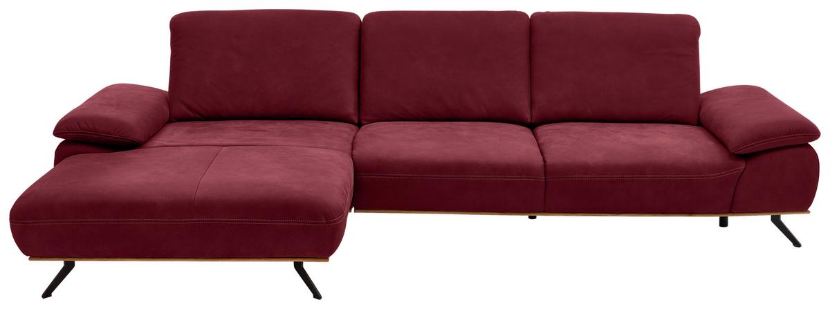 Wohnlandschaft Erling Weinrot - Beige/Weinrot, MODERN, Leder/Metall (187/89/322cm) - Premium Living