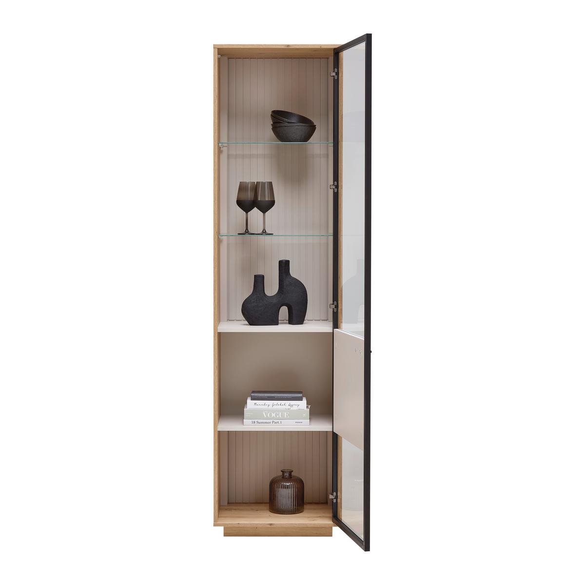 Vitrine Cremona Kaschmir/Eiche Artisan - Kaschmir/Schwarz, MODERN, Glas/Holzwerkstoff (52/200/38cm) - Premium Living